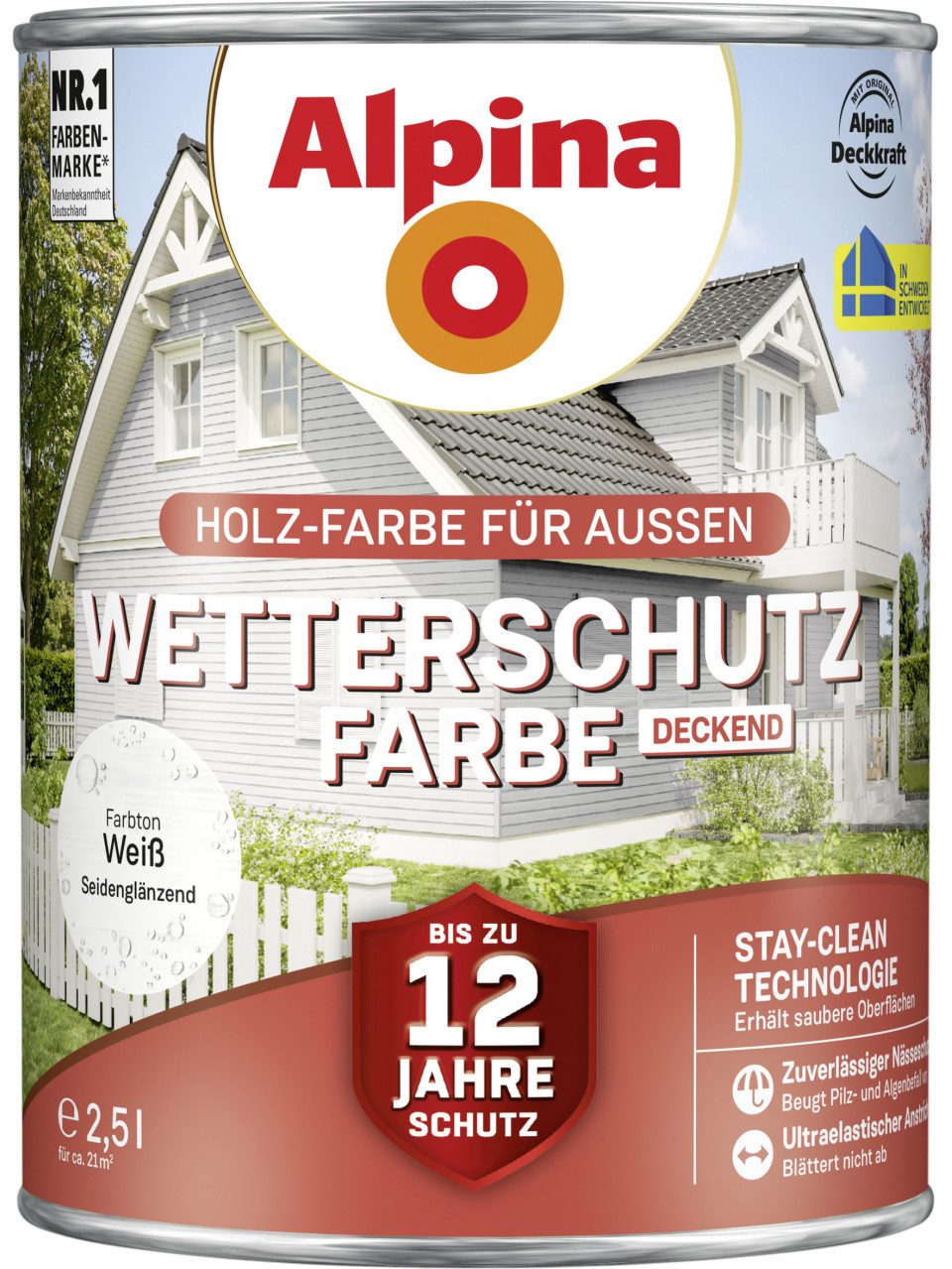Alpina Holzschutzlasur Alpina Wetterschutzfarbe 2,5 L weiß
