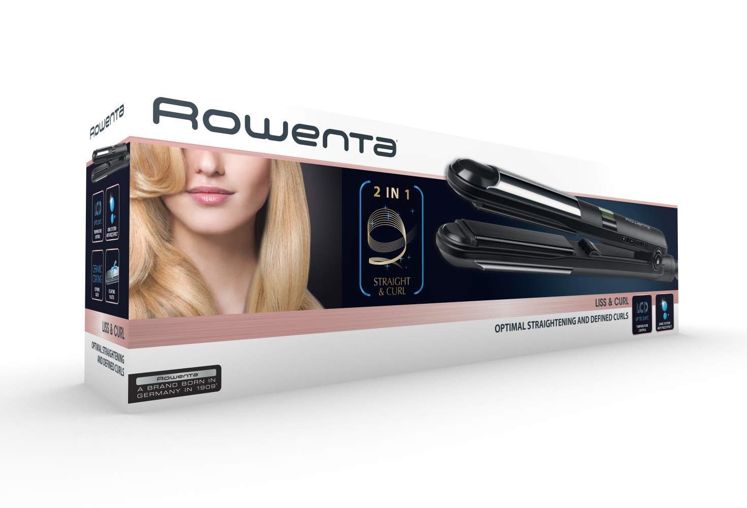 Rowenta Glätteisen 2‑in‑1 Haarglätter – Glätten & Locken, Ionen, Keramikplatten, Schnellaufheizend, schmale Platten, LC-Display, federnd, ergonomisch schwarz