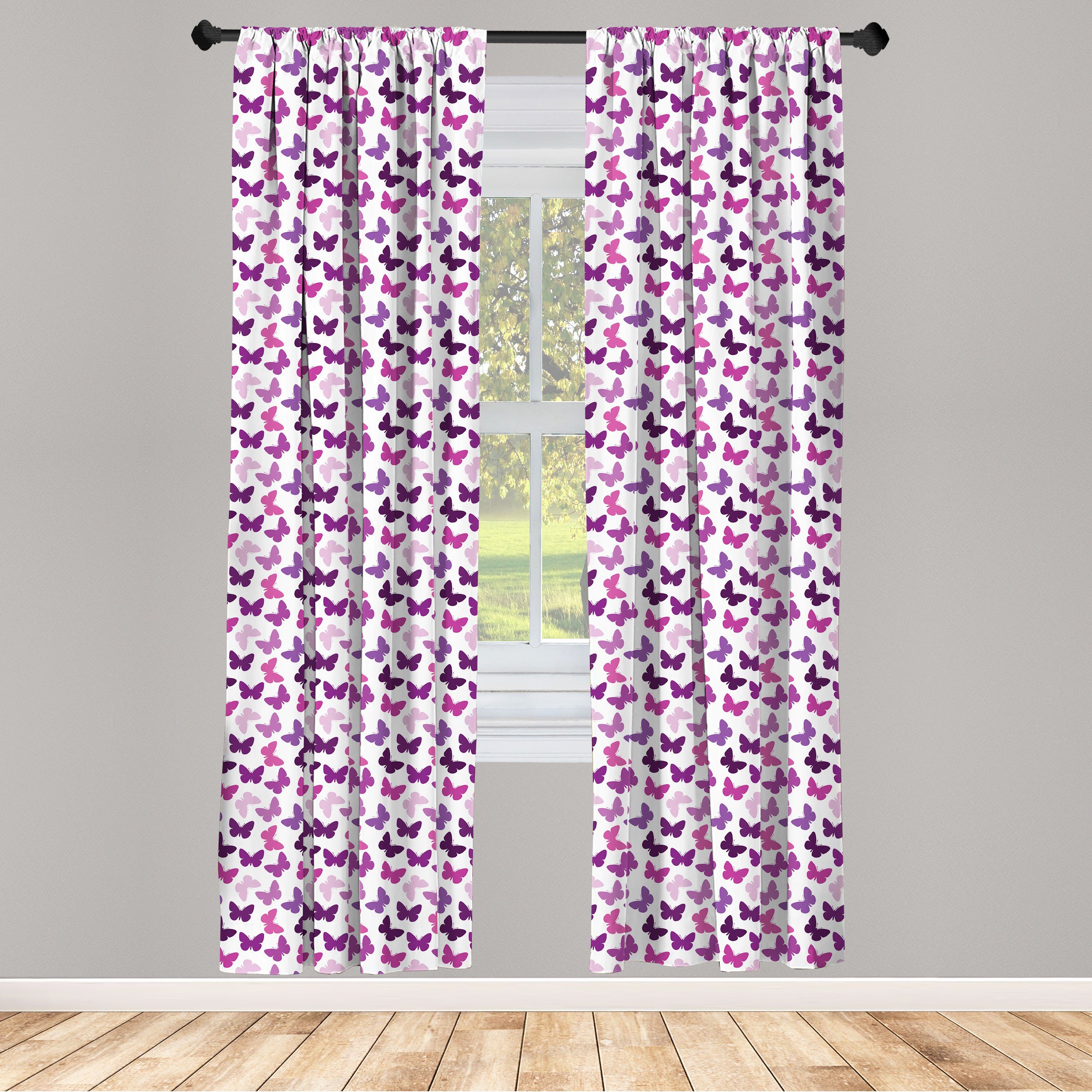 Gardine Vorhang für Wohnzimmer Schlafzimmer Dekor, Abakuhaus, Microfaser, Schmetterling Abstrakte Retro Frühling