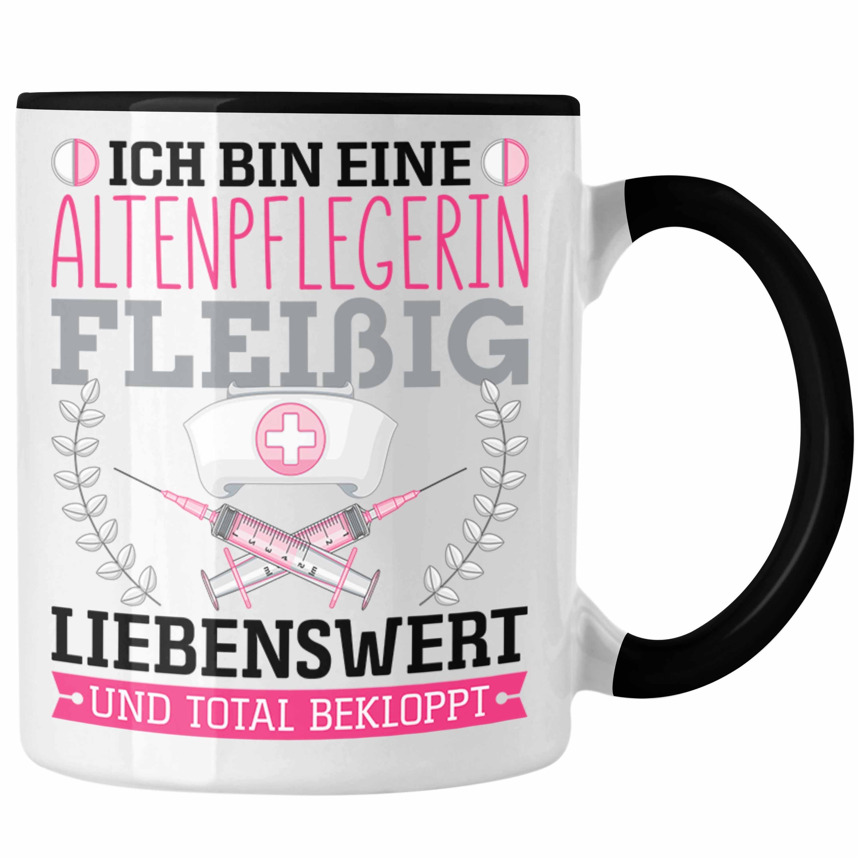 Trendation Tasse Altenpflegerin Fleißig Bekloppt Tasse Geschenk Altenpfleger Frauen Ges Schwarz