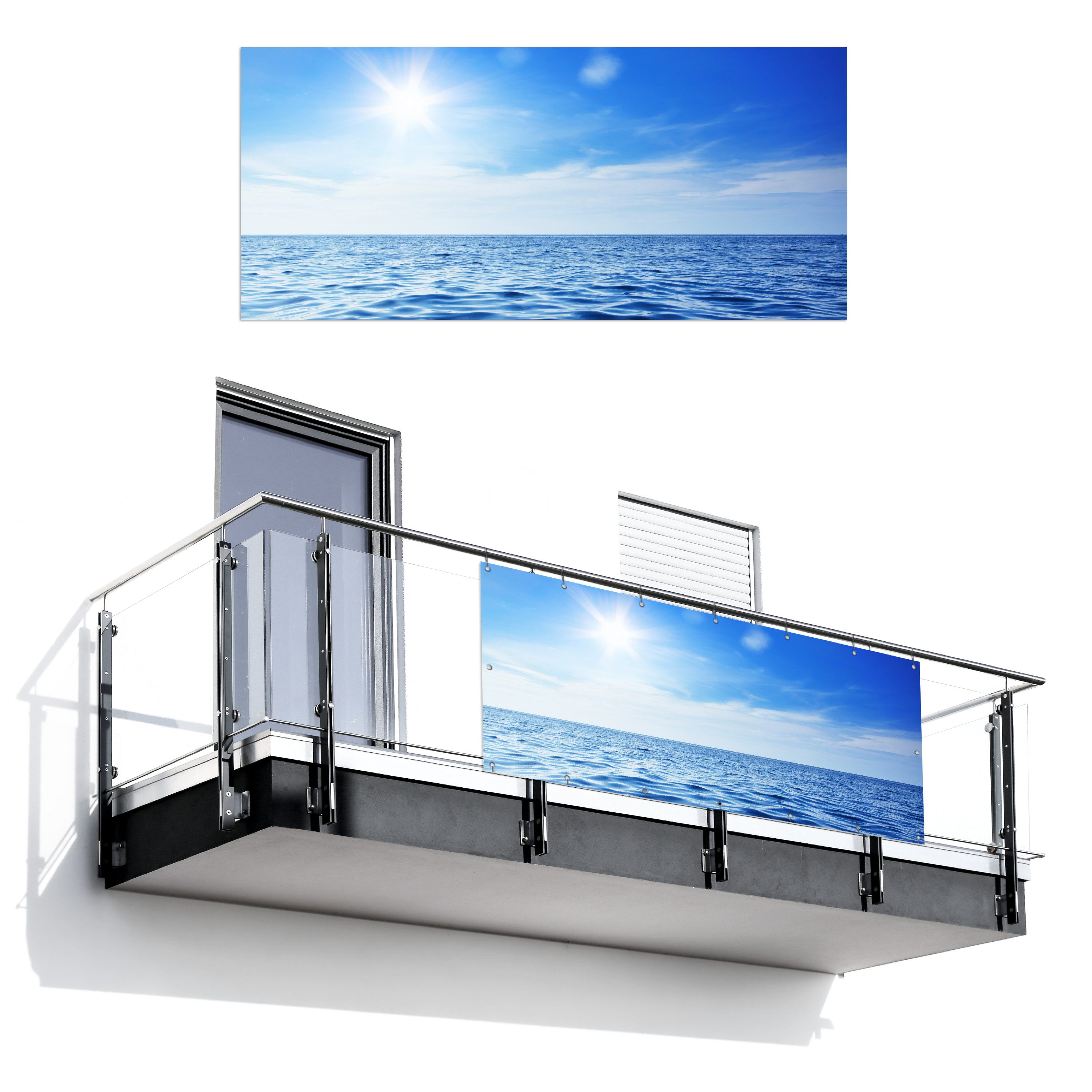 MuchoWow Balkonsichtschutz Meer - Sonne - Himmel (1-St) Balkon Sichtschutz 90x200, Windschutz für Zaun PVC, 200x90 cm