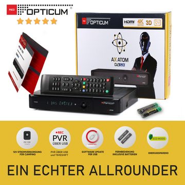 RED OPTICUM AX Atom mit Aufnahmefunktion - UHD SAT-Receiver (alphanumerisches Display, HDMI, 2X USB 2.0, Ethernet Port, Coaxial)