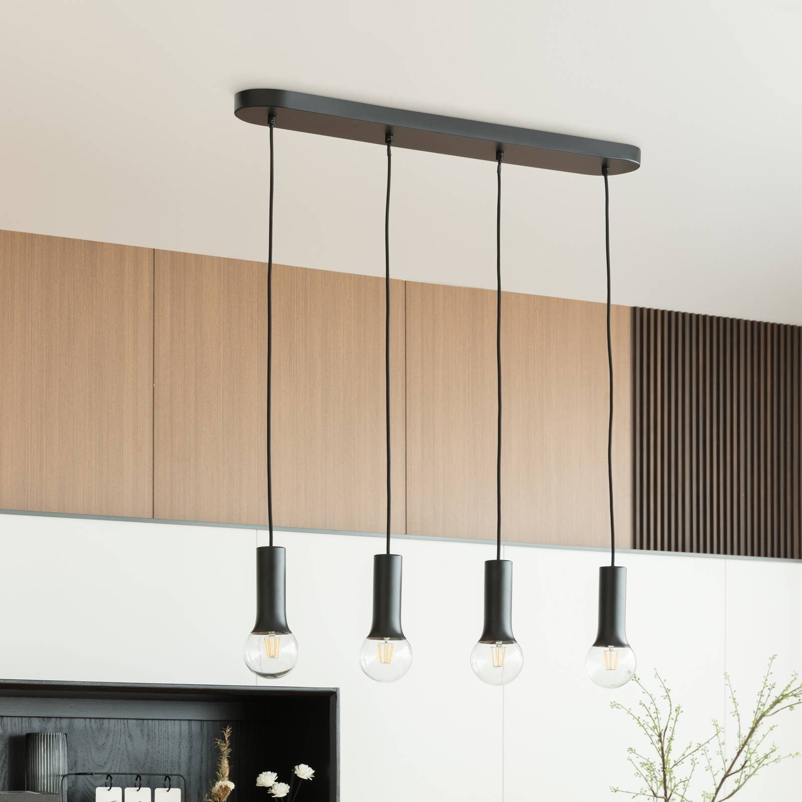 Lindby Hängeleuchte Fipas, dimmbar, Leuchtmittel nicht inklusive, Modern, Eisen, Schwarz, 4 flammig, E27, Deckenlampe, Esstischlampe