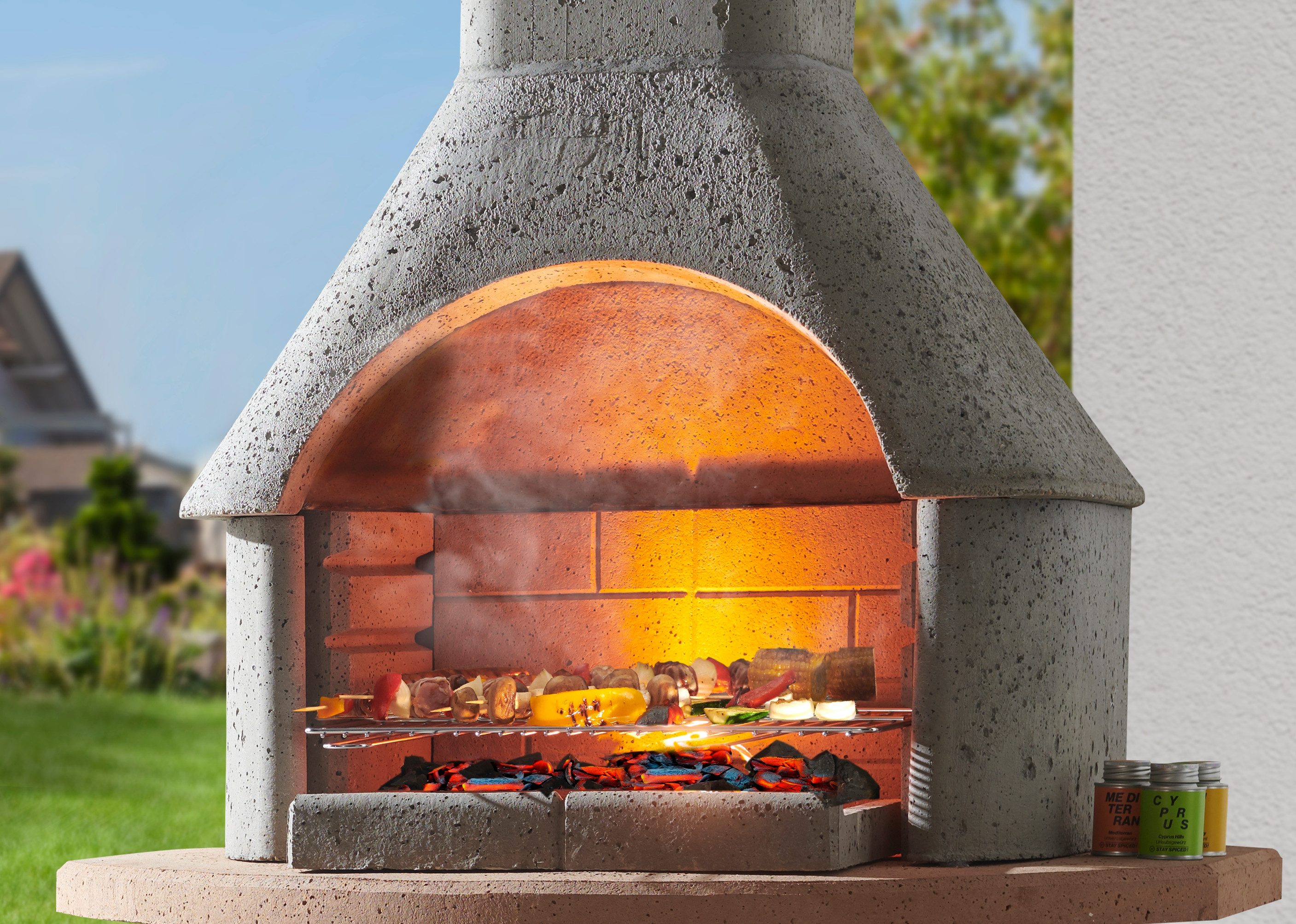 Buschbeck Grillkamin Cortina, robuster Beton-Kamin mit Grillrost, BxTxH: 110x65x206 cm