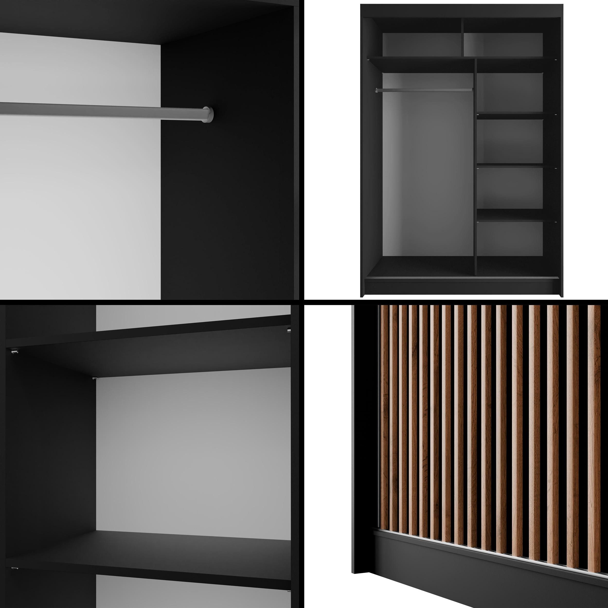 ALTDECOR Schiebetürenschrank VILANv2 (Kleiderschrank Garderobenschrank mit viel Stauraum Moderner Schrank) Vielseitiger Schwebetürenschrank Lamellen LED Beleuch – Bild 4 von 5