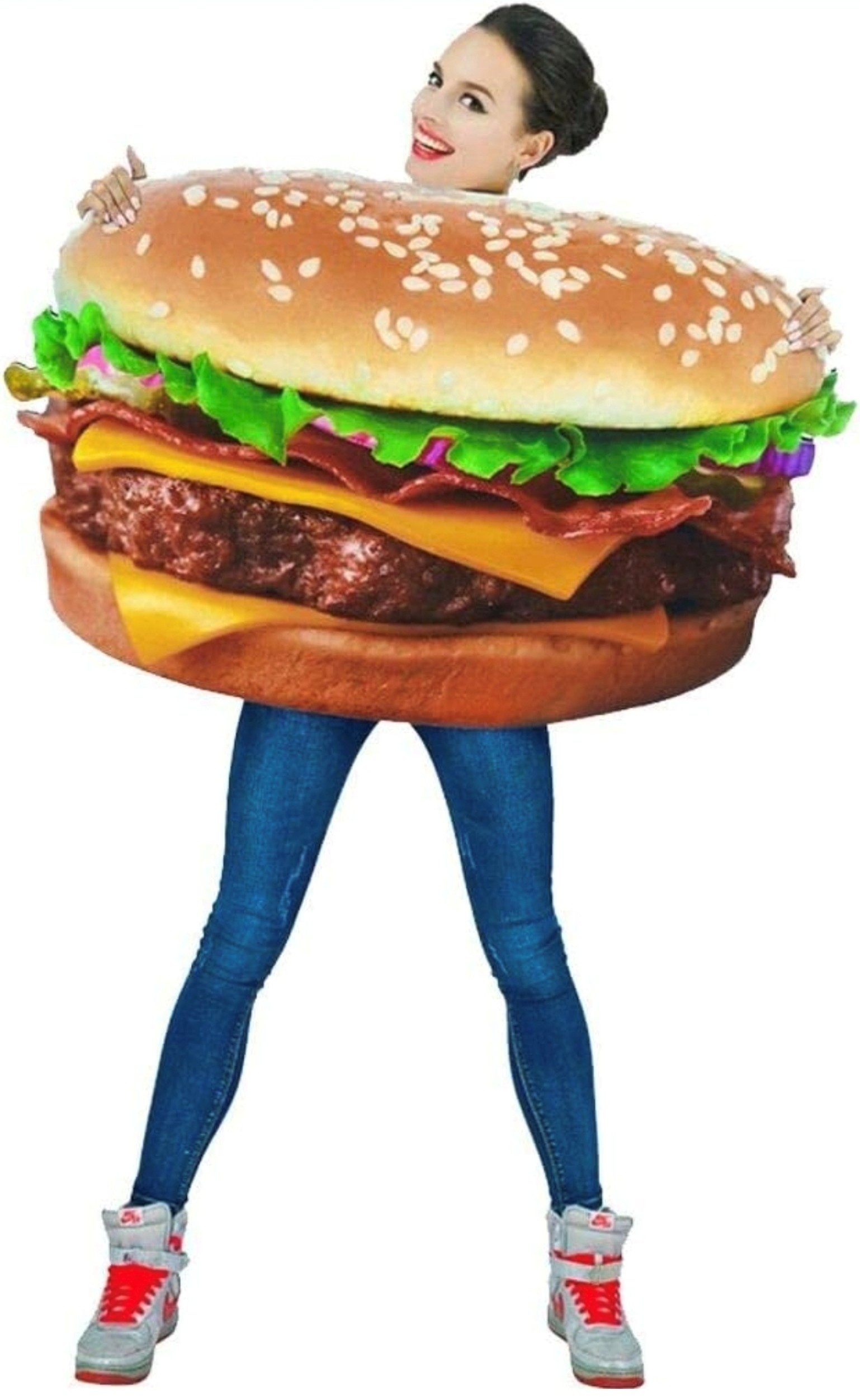 PartyFlamingo Lebensmittel-Kostüm Hamburger Burger Kostüm für Erwachsene Einheitsgröße Spaßkostüm