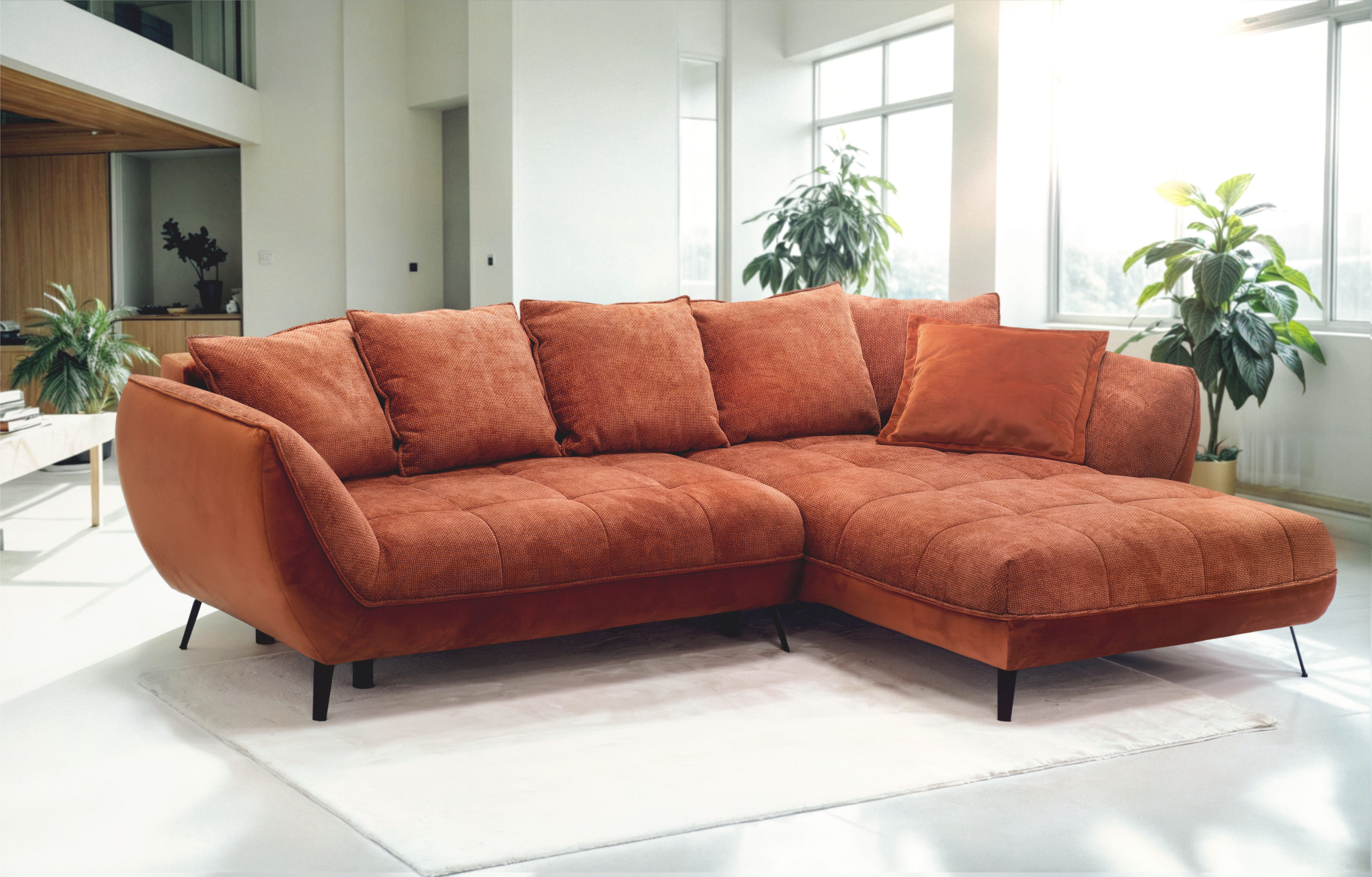 exxpo - sofa fashion Ecksofa Midway mit einfacher Easy-Lift-Bettfunktion, bodenfrei und modern, inkl. Bettfunktion und praktischem Bettkasten, L-Form