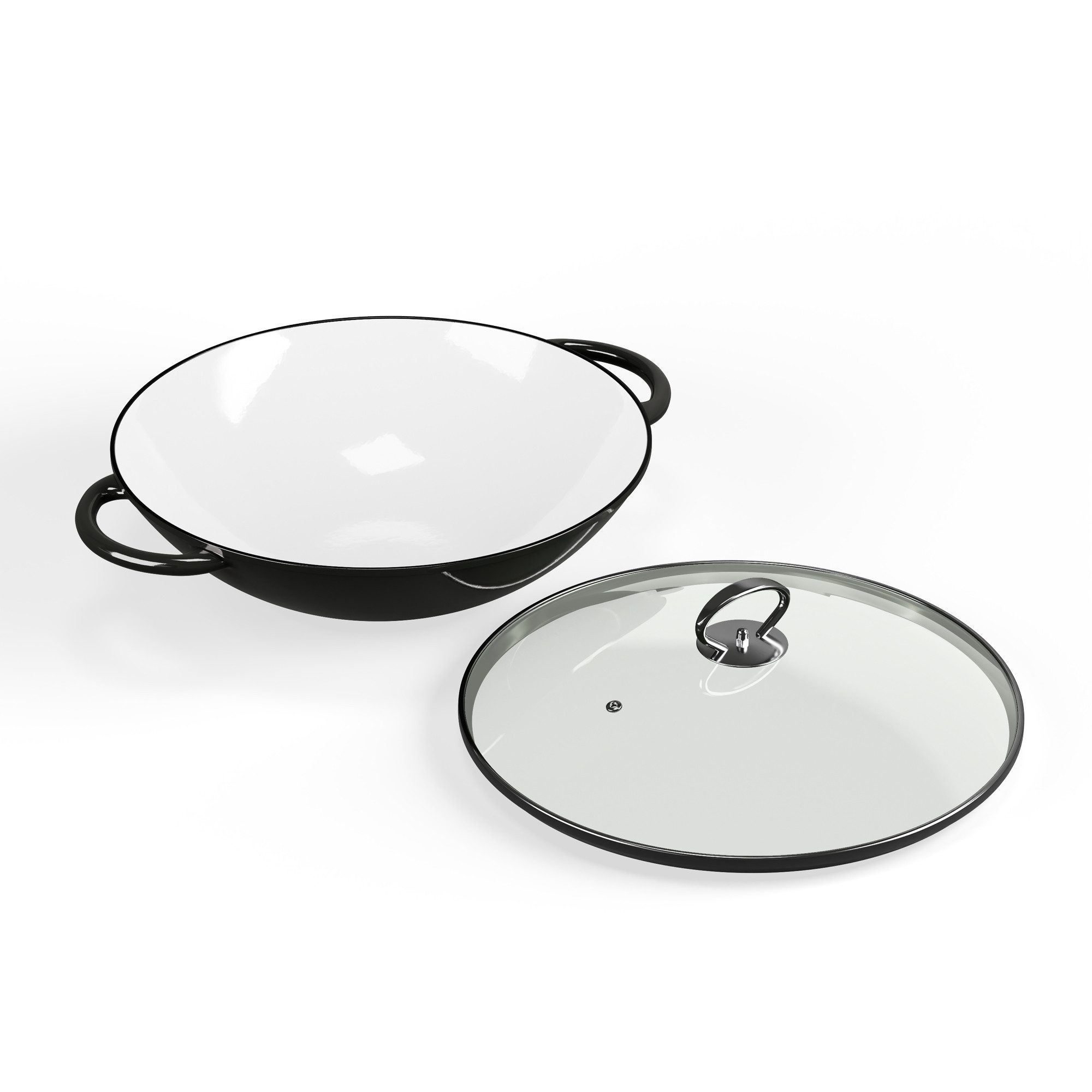 Klarstein Wok Jersey Black Cast Iron Enamel Wok, Gusseisen, Emaille und Edelstahl (Set, Wok 37 cm diameter), Wok Kochen ofenfest induktion Gas Elektro Gusseisen – Bild 3 von 5