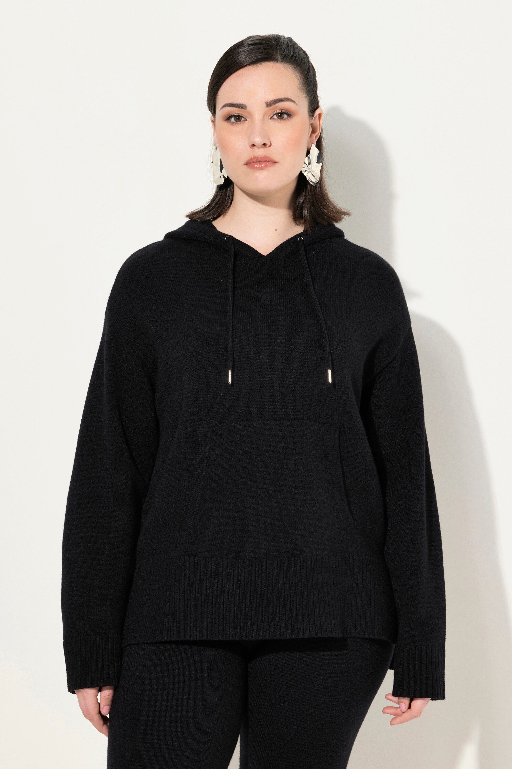 Wollpullover Strick-Hoodie Oversized Kapuze Langarm Tasche