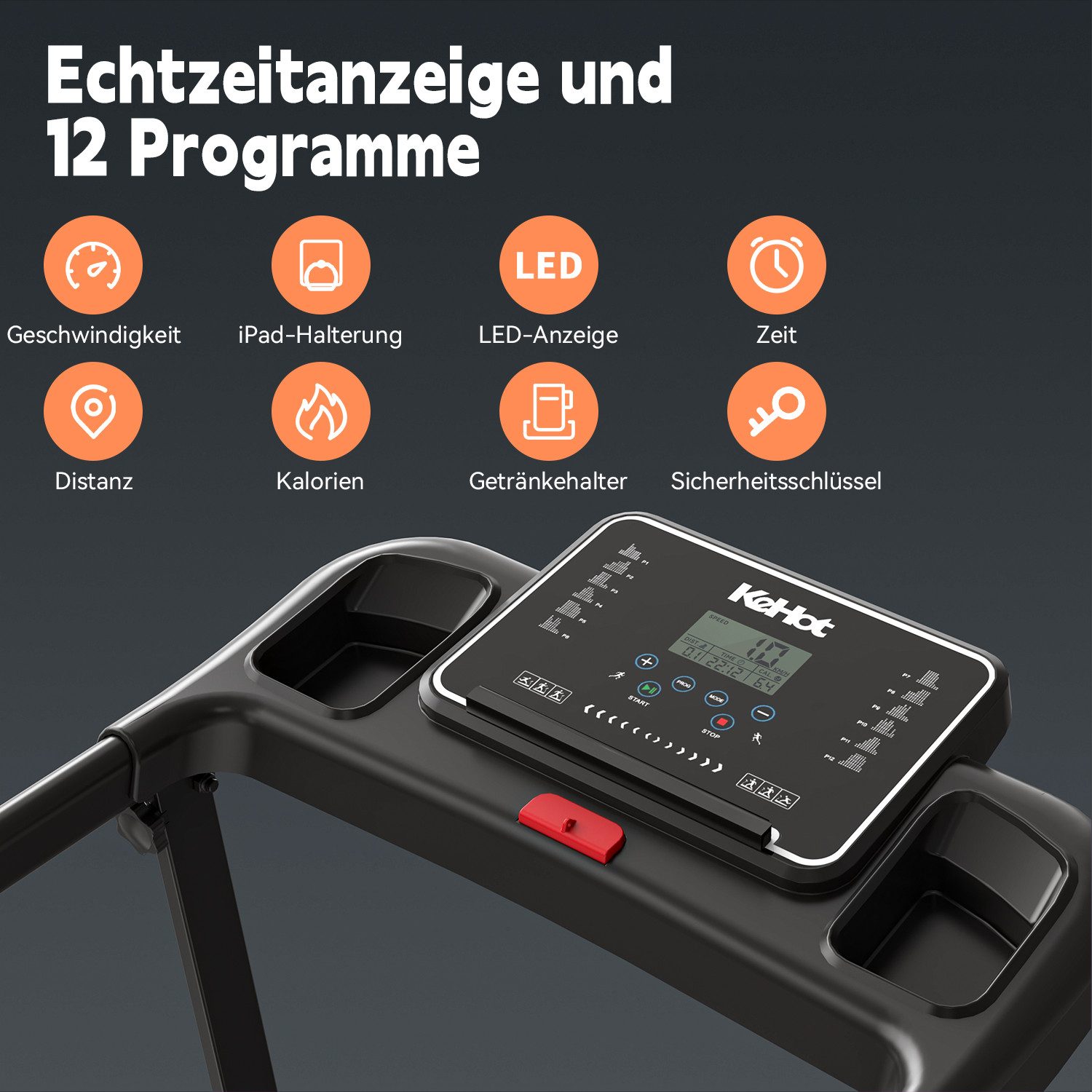 kehot Laufband Laufband klappbar mit 8% Steigung – bis 12 km/h Fitnessgerät (2,5 PS Motor und 38 × 100 cm Lauffläche für Walking & Jogging, Bis 136 kg belastbar mit Dämpfung für komfortables Heimtraining), 12 Programme, LED-Display und FITSHOW App für flexible Workouts