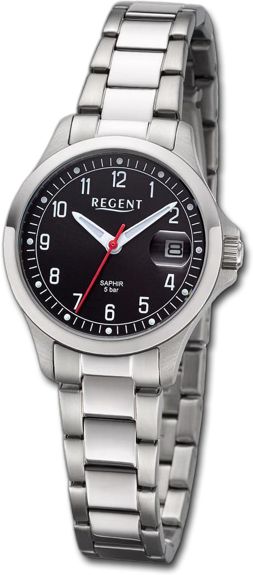 Regent Quarzuhr Regent Damen Armbanduhr Analog, Damenuhr Metallarmband silber, rundes Gehäuse, extra groß (ca. 29mm)