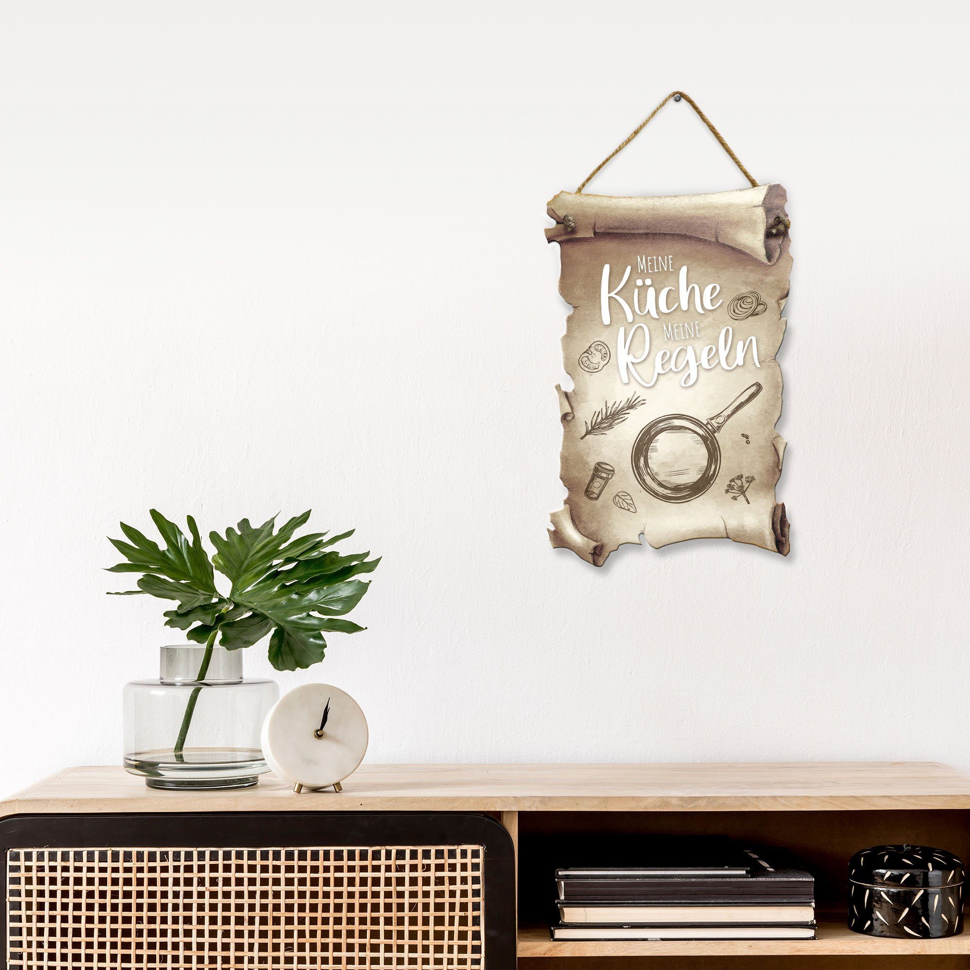 Kreative Feder Wanddekoobjekt Deko-Schild Holz Spruch, für Schriftrollen-Optik, aus & Küche“ mit „Meine & Motiv Freunde Familie in Geschenk ideales