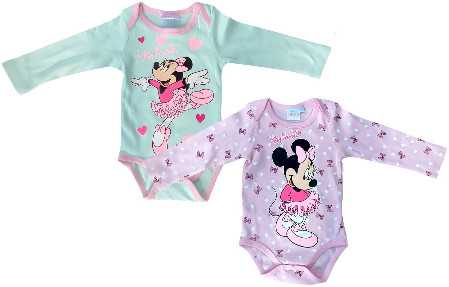 Disney Minnie Mouse Body 2x Minnie Mouse Disney Baby Mädchen Body Set Doppelpack Rosa + Türkis 3 6 9 12 18 Monate Gr.62 68 74 80 86cm