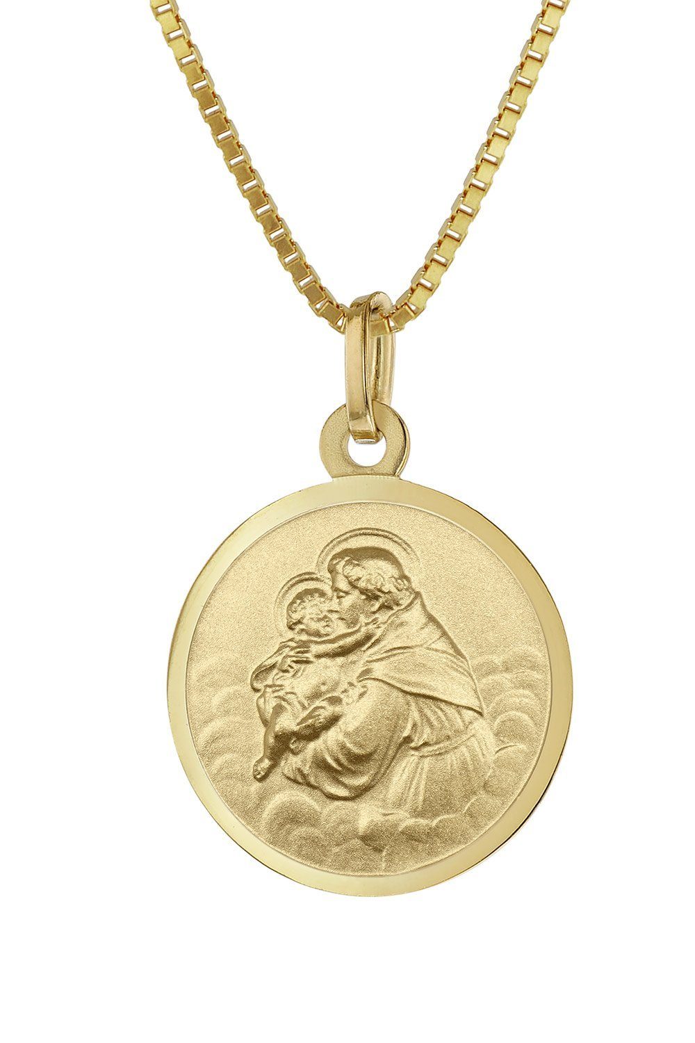 trendor Kette mit Anhänger Antonius Medaille Ø 16 mm Gold 333 an goldplattierter Kette