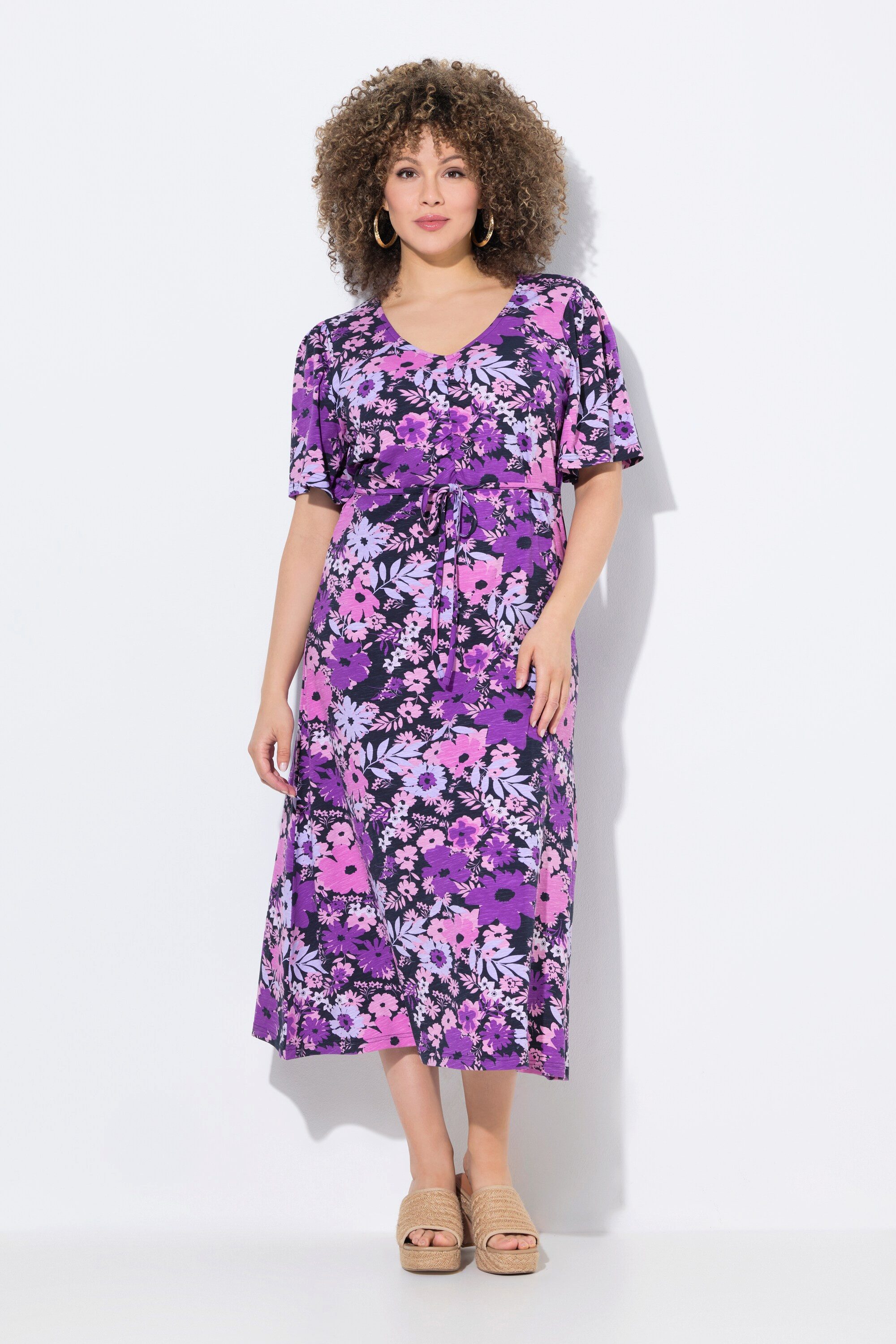 Ulla Popken Jerseykleid Jersey-Midikleid A-Linie V-Ausschnitt günstig online kaufen