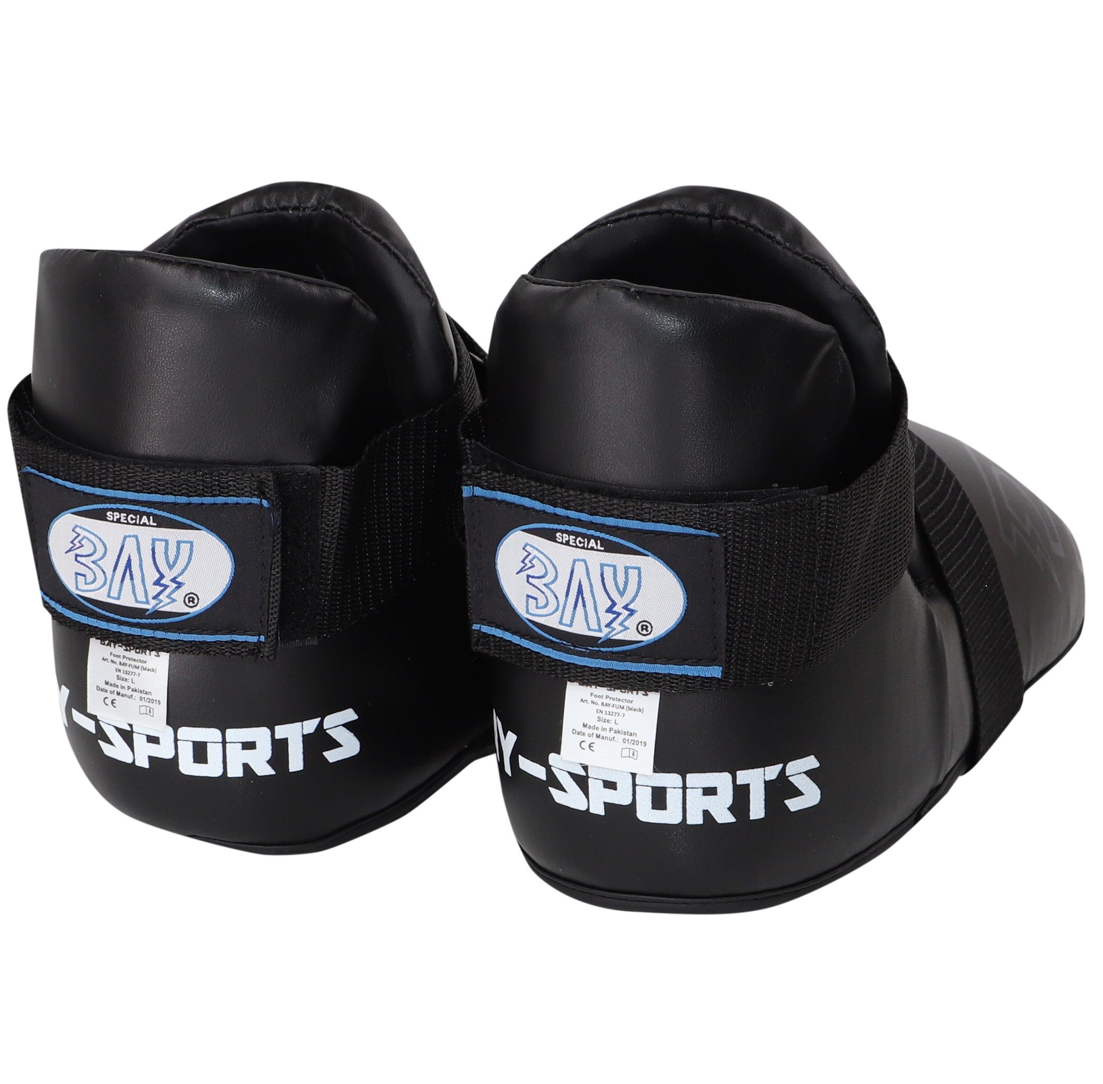 BAY-Sports Fußschutz Kickboxen B-Kick Fußschützer Kampfsport Fußschoner Blackkick, Für Kinder und Erwachsene, XXS - XXL, Safety, mit Zehentasche