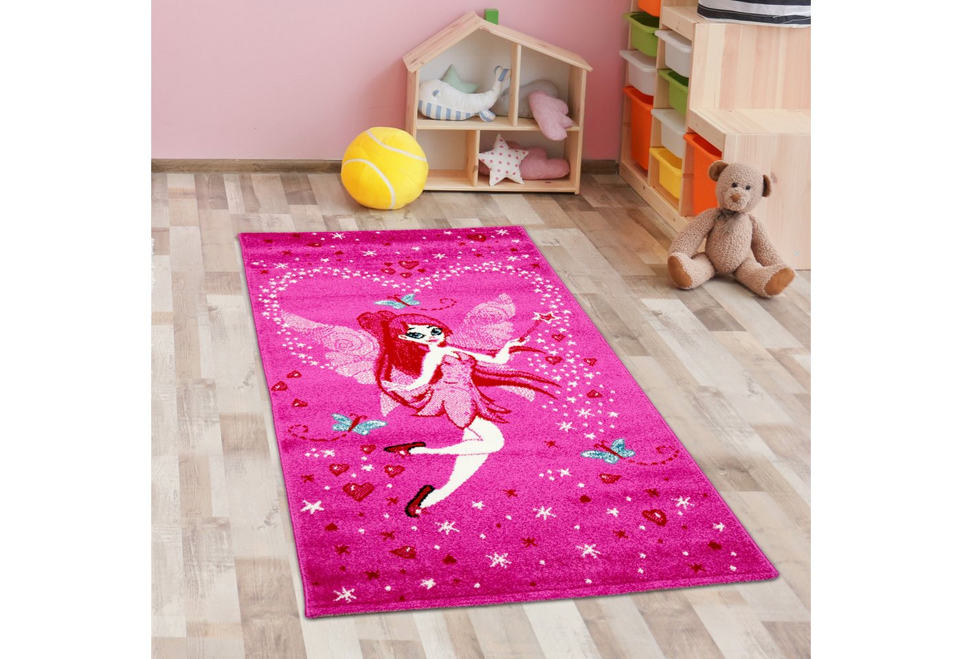 Carpetia Kinderteppich Verspieltes 3D-Motivdesign, rechteckig, Höhe: 13 mm, pflegeleicht, strapazierfähig, handgearbeiteter Konturenschnitt