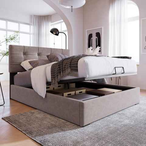 WISHDOR Polsterbett Einzelbett Polsterbett Bett mit Lattenrost aus Metallrahmen, (90x200cm), Verstellbares Kopfteil, Samt