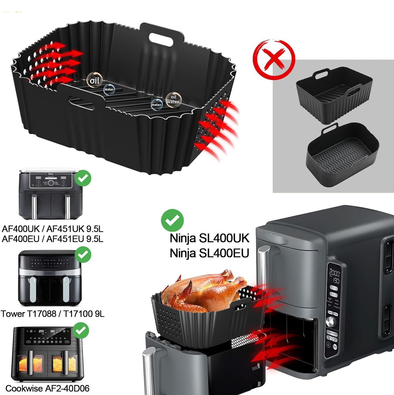 Agger Silikonform 2 Stück Airfryer Zubehör Heißluftfritteuse Silikonform, für Ninja Double Stack XL SL400EU