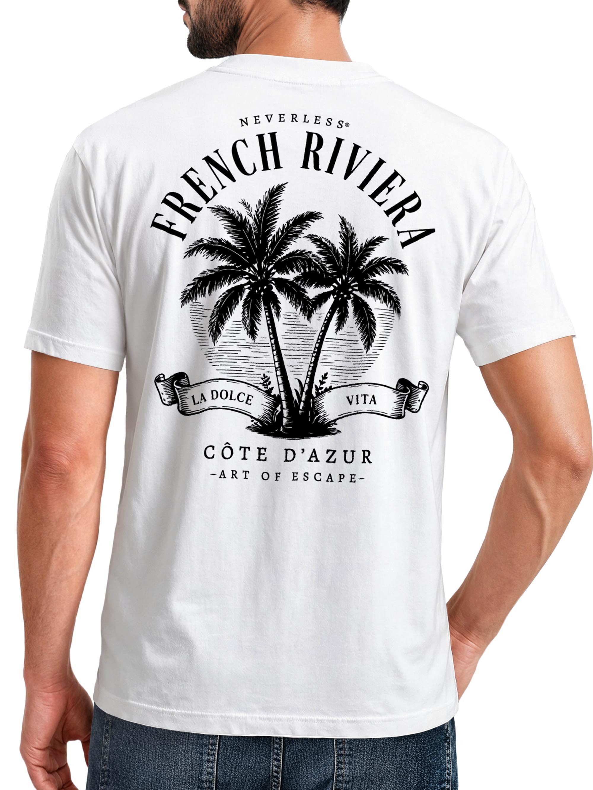 Neverless Print-Shirt Herren T-Shirt Backprint - Design French Riviera - Baumwollshirt mit Print