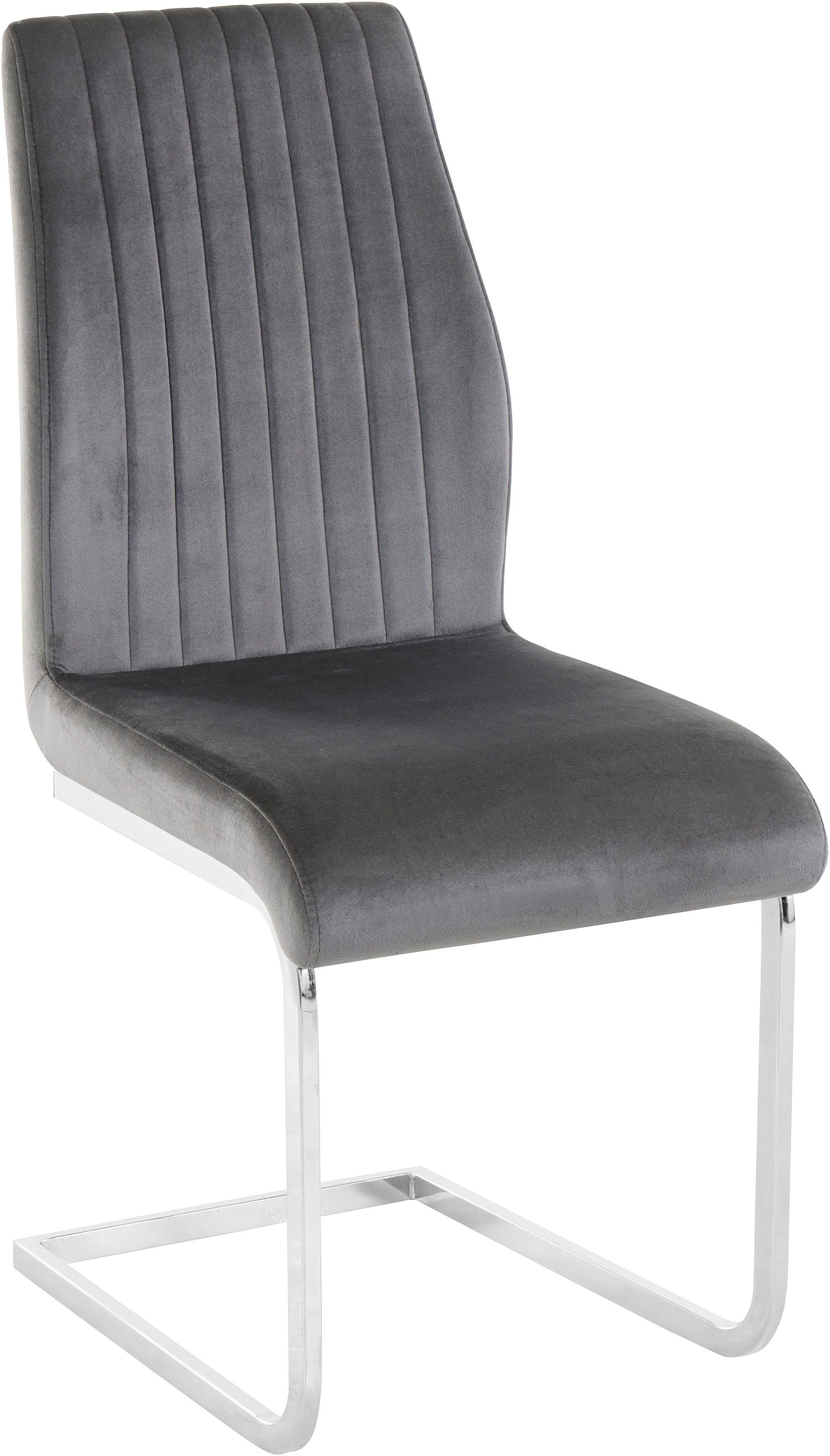(2 Esszimmerstuhl in | Veloursstoff Rücken, Sitzhöhe 50cm Nähten Sitz Leonique vertikale Mikael und am St), grau grau/chrom mit
