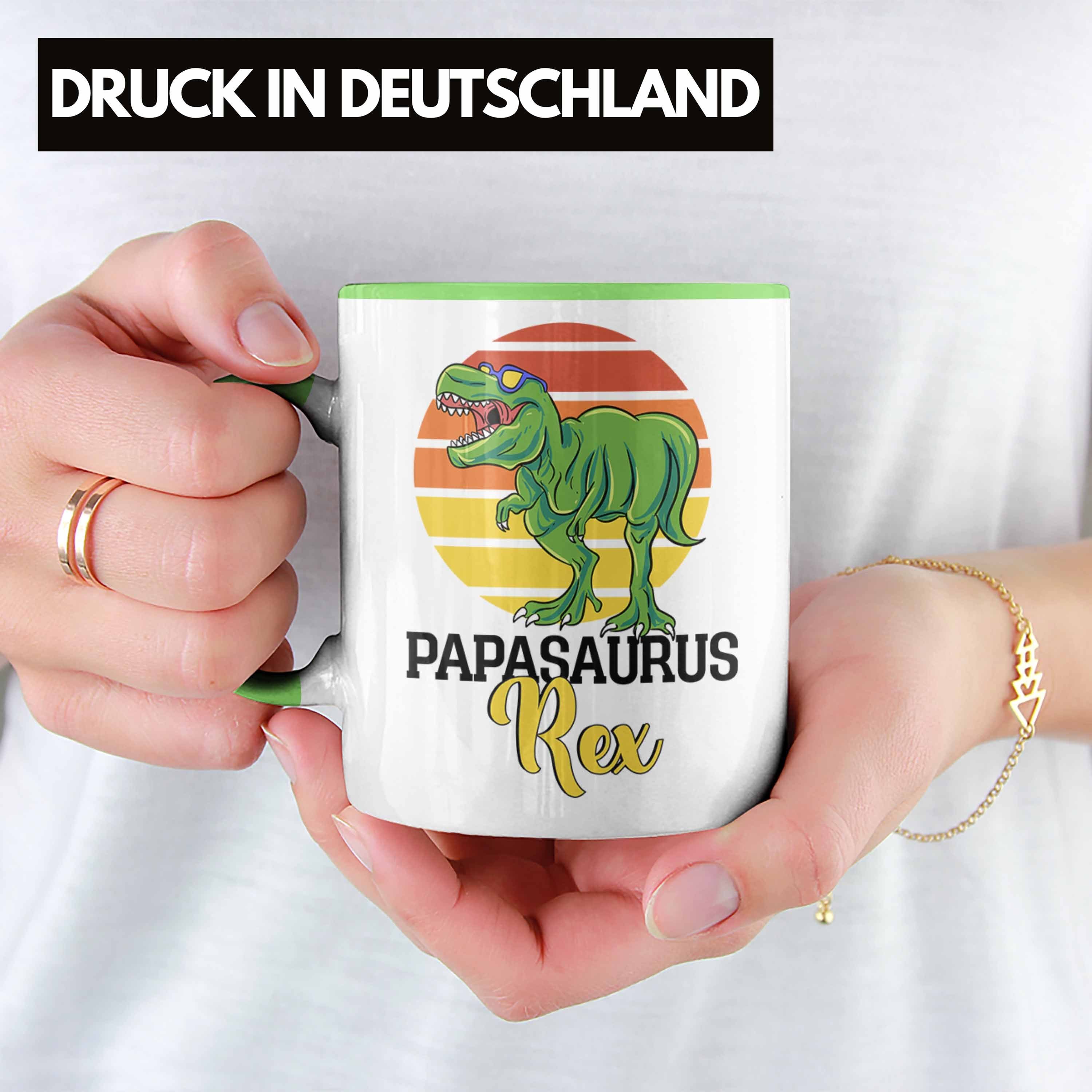Trendation Tasse Lustiges Geschenk für Vatertag Besten Papa "Papasaurus Rex" Gesc Tasse Grün