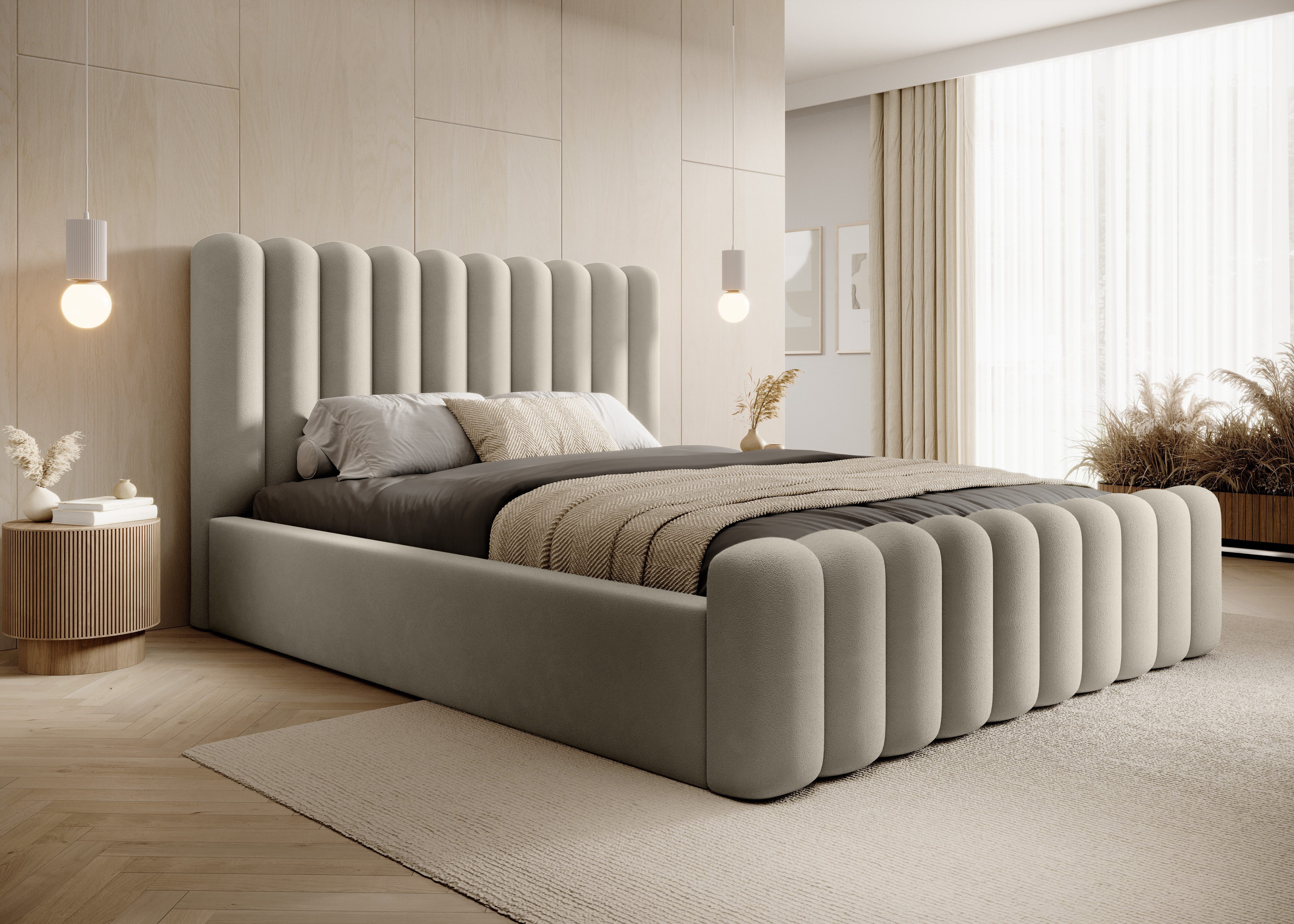 Goldstoff Polsterbett JENNY - Bett mit Bettkasten & Halbrund-Kopfteil – Velvet (Doppelbett mit Bettkasten und Lattenrost, verfügbar 140x200 160x200 180x200 200x200cm), Verfügbar in 4 Größen – Modern & Elegant