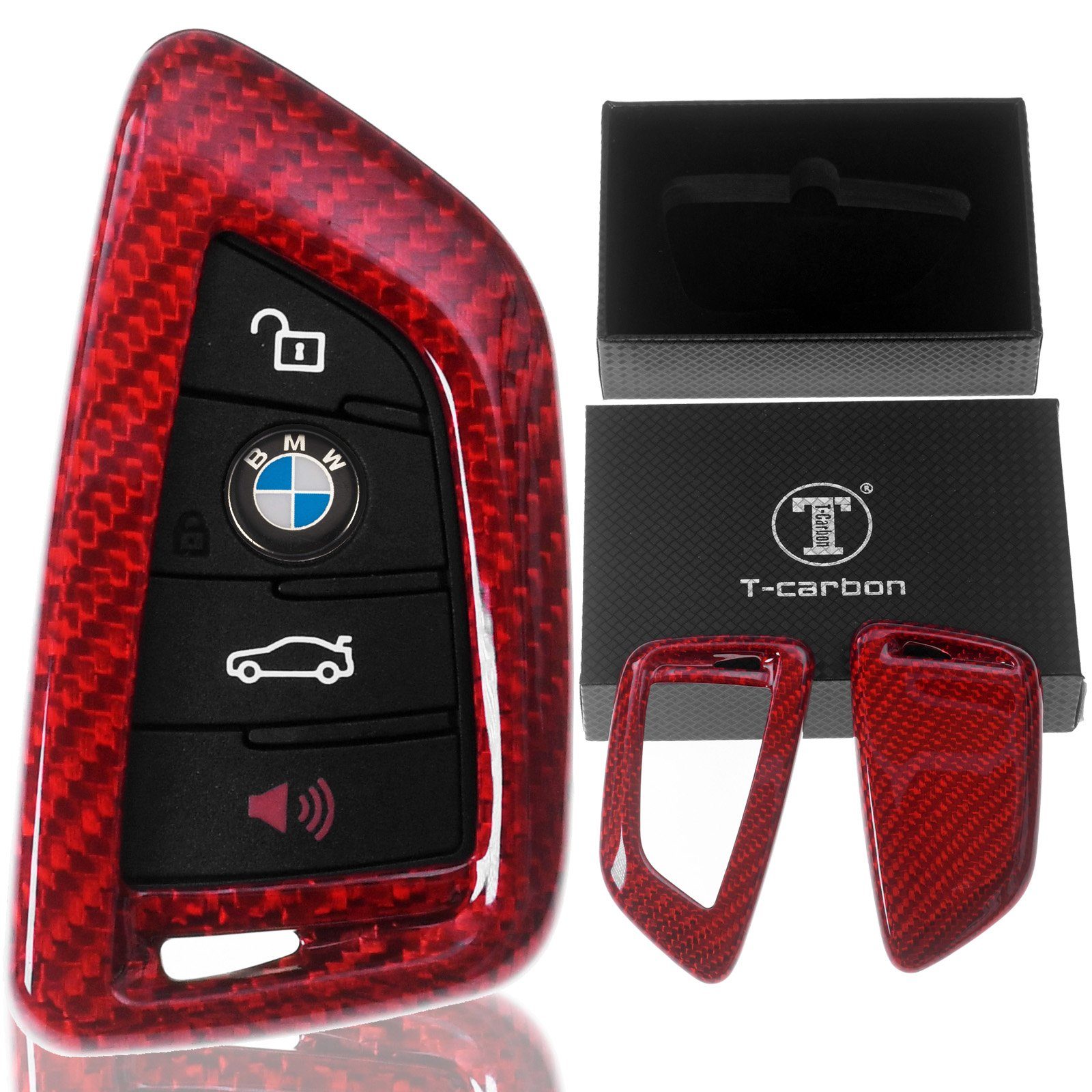 T-Carbon Schlüsseltasche Auto Schlüssel Carbon-Optik Schutz Hülle Rot, für BMW X5 F15 X6 F16 2er F45 F46 F48 KEYLESS SMARTKEY