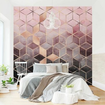 Bilderdepot24 Vliestapete Abstrakt Rosa Grau goldene Geometrie Tapete Wanddeko Modern Kunst, Glatt, Matt, (Inklusive Gratis-Kleister oder selbstklebend), Wohnzimmer Schlafzimmer Küche Flur Fototapete Motivtapete Wandtapete