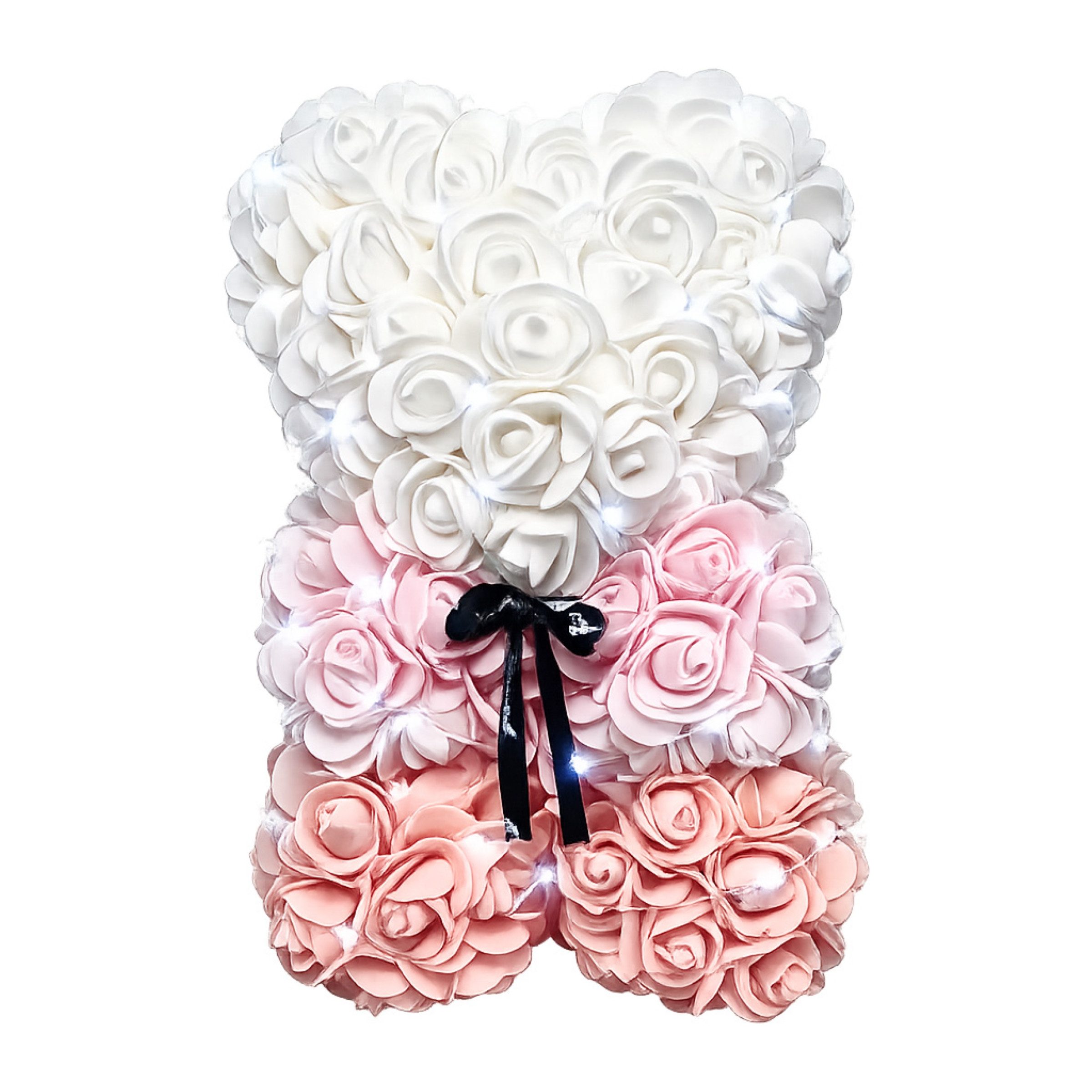 AMORE MIO LED Dekoobjekt Rosenbär mit LED Licht 25 cm Teddy aus Rosen Geschenk Valentinstag Box, LED fest integriert, Mit LED Licht Rosenoptik Geschenkbox dekorativ für besondere Anlässe