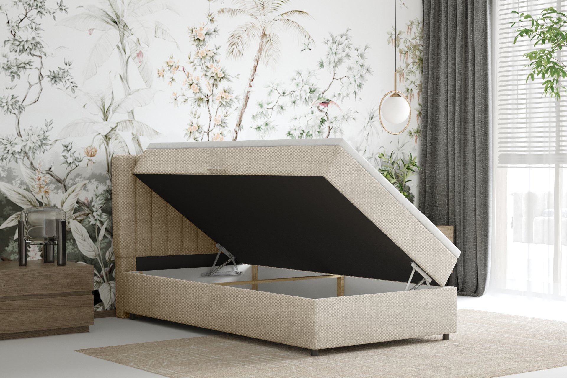 Homesy Boxspringbett EVEREST – Komfortables Einzelbett im modernen Trenddesign (Bett inkl. einem Bettkasten und Topper), Große Auswahl an Polsterfarben – Bild 3 von 5