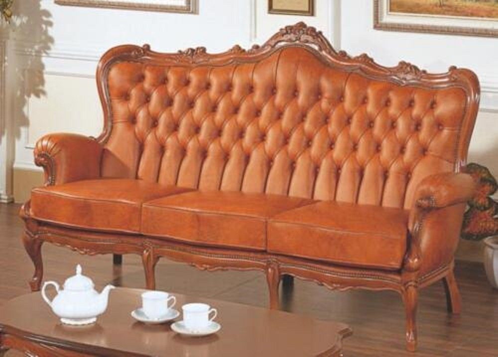 JVmoebel Sofa Luxus 3-Sitzer-Sofa 3-Sitzer-Sofa aus braunem Leder Art déco Stil, Made in Europe