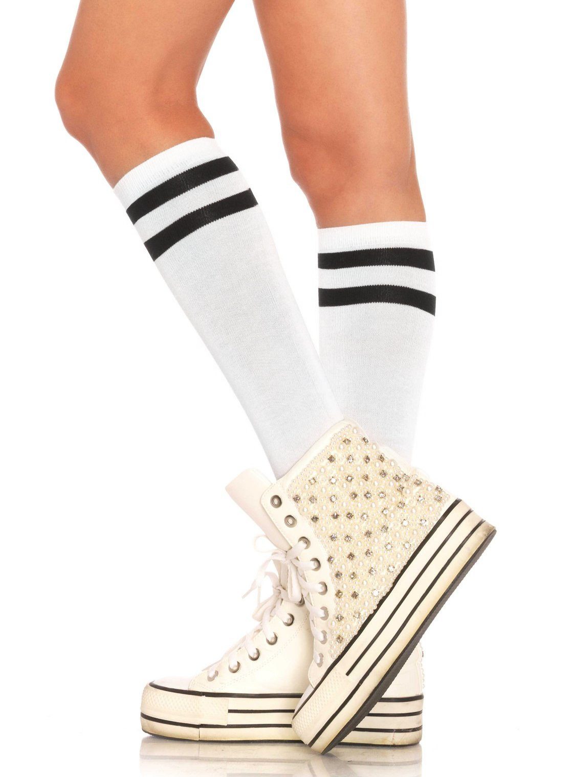 Leg Avenue Kniestrümpfe Sportstrümpfe weiß-schwarz Tennissocken - eleganter als ihr Ruf!