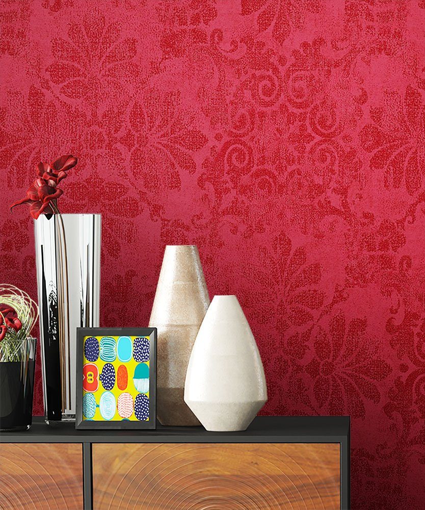 Newroom Vliestapete Muster 1 Tapete Wohnzimmer Ornament, Rot Barocktapete Barock Ornament - Glamour Modern für Büro Diele/Flur Schlafen, modern