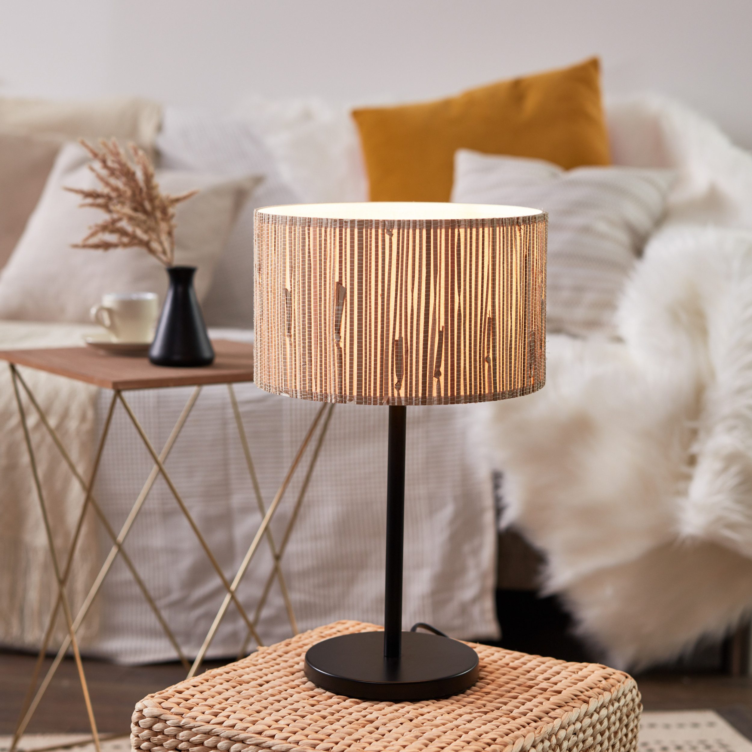 Lightbox Tischleuchte, ohne Leuchtmittel, Nachttischlampe, 41 cm Höhe, Ø 25 cm, E27, max. 52 W, Seegras