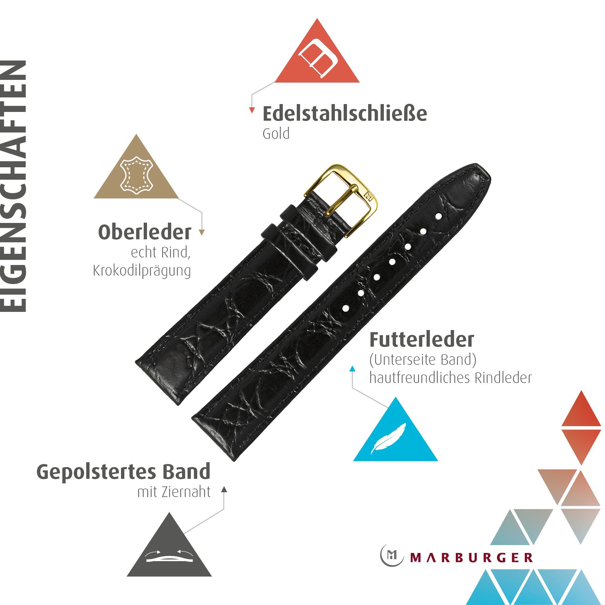 MARBURGER Uhrenarmband 14mm Leder Kroko (Caiman) Prägung günstig online kaufen