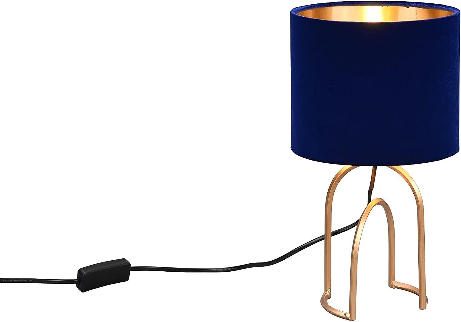 lightling Tischleuchte Gabi, ohne Leuchtmittel, Samt, Goldener Fuß, Design blau