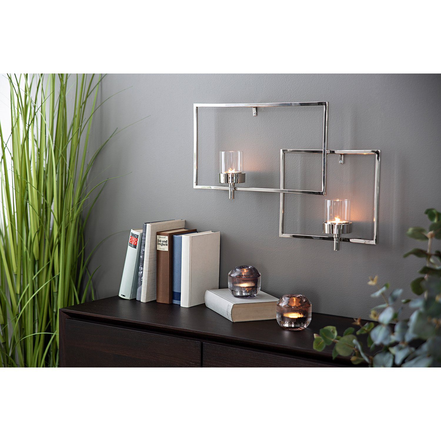 - vernickelt Escala x / H.38cm - silberfarben Glas B.60cm, - - Wandleuchter Wandkerzenhalter Metall Fink 2-flammig