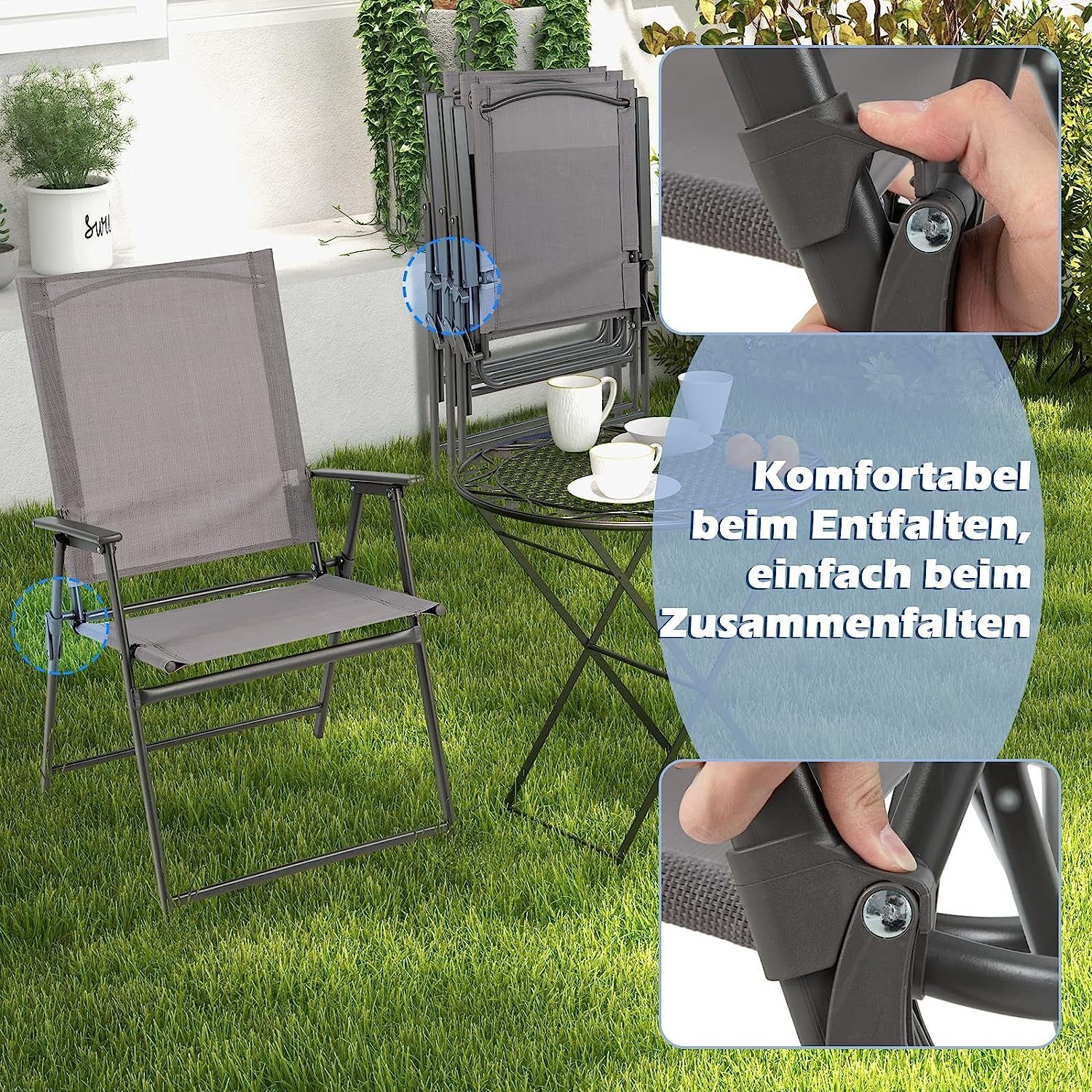 KOMFOTTEU Gartenstuhl Klappstuhl (Set, 2 St), mit Hochlehner & bequemer Armlehne