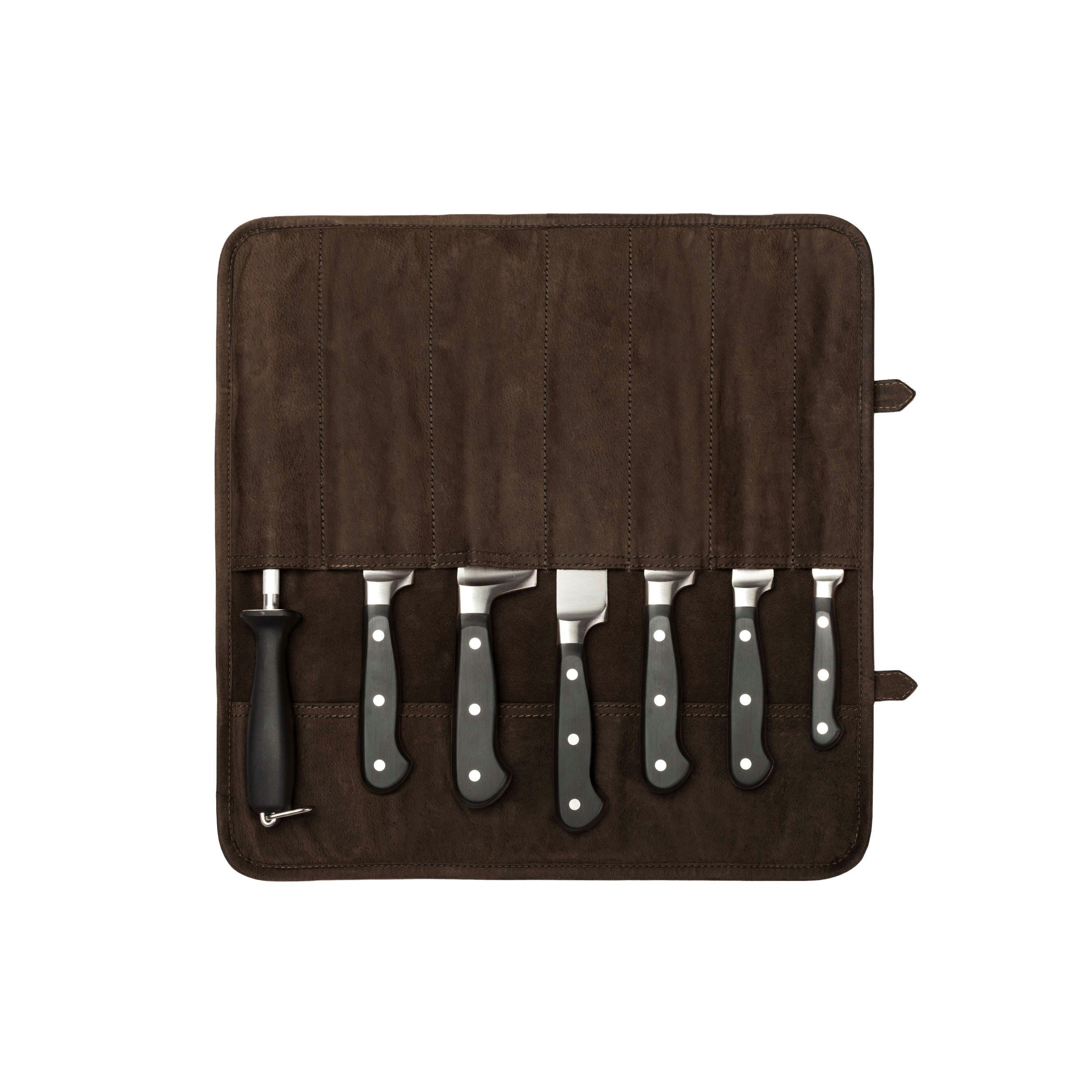 DRAKENSBERG Messertasche Messertasche »Blade« Kaffee-Braun, Rollbares Messer-Etui im Vintage-Design, handgemacht aus Büffelleder