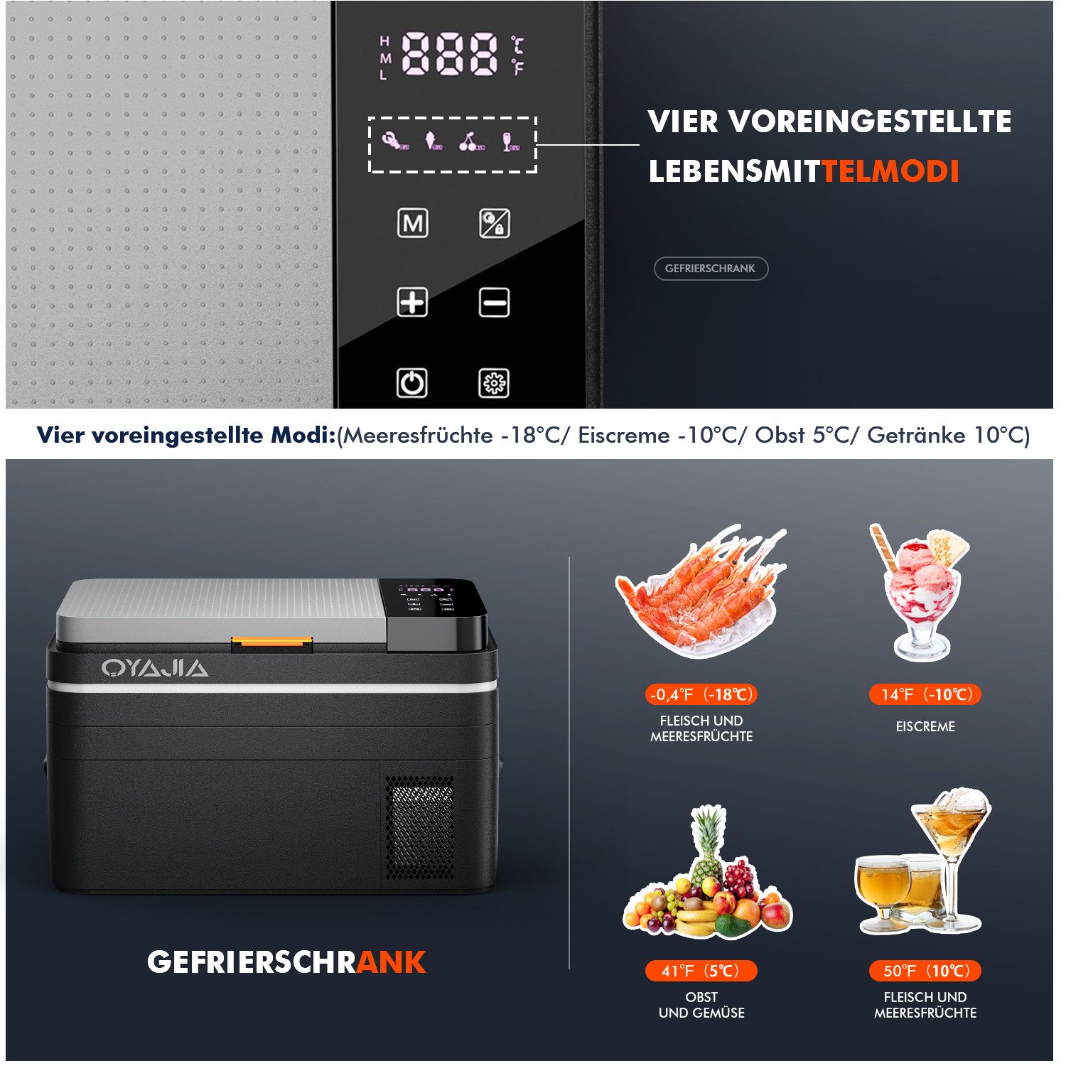 oyajia Elektrische Kühlbox Kompressor Gefriertruhe mobiler Kühlschrank, Kühltruhe, Gefrierbox, 31 l, Mit APP Steuerung, 12/24 V und 100-240 V, -20°C bis 20°C, k – Bild 5 von 5
