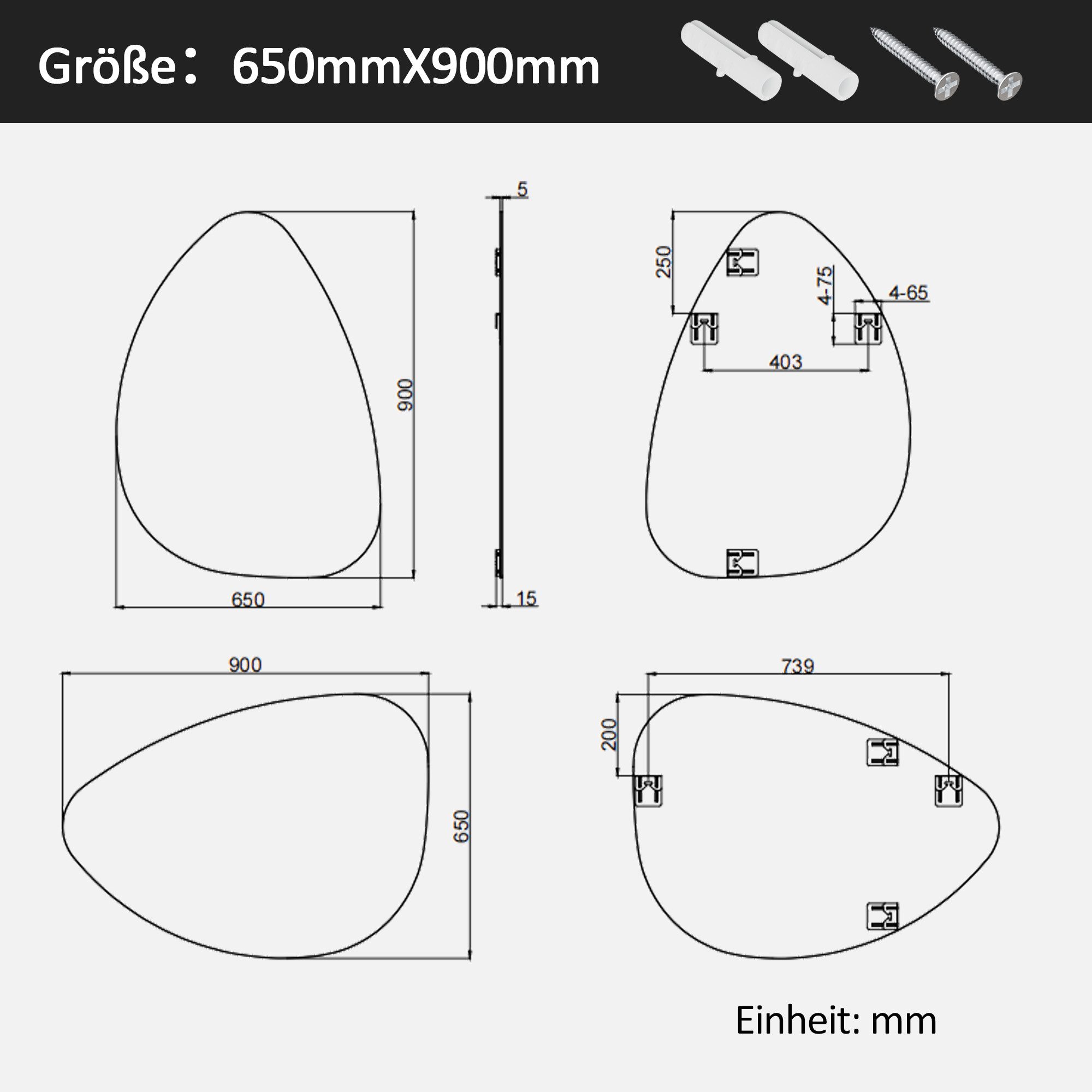 Hopibath Dekospiegel 45-90cm Deko Spiegel Wand Modern Schminkspiegel Kosmetikspiegel (Wandspiegel Asymmetrisch Rahmenlos, Mehr Größen), Wassertropfen, Wolke, Stein, Kieselstein