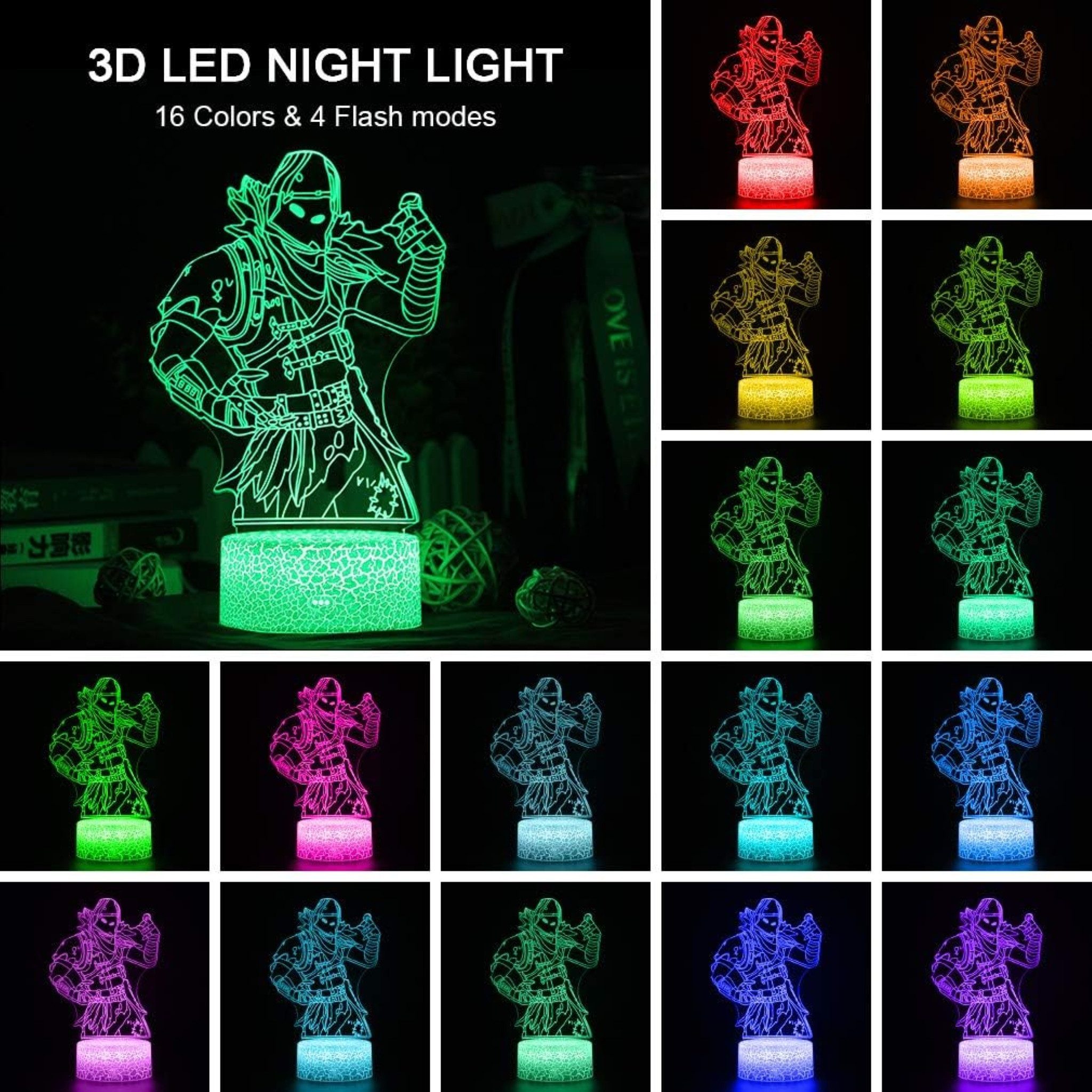 Dreamy Cubby Nachtlicht Predator 3D LED Nachtlicht – Crack Raven, Fernbedienung, 16 Farben., LED-Lichtquelle mit 16 Farbwechseln, energiesparend und langlebig. Geringer Stromverbrauch und angenehmes, gleichmäßiges Licht., 16 Farben, 4 Modi, USB/Batteriebetrieb, 3D-Illusionseffekt.