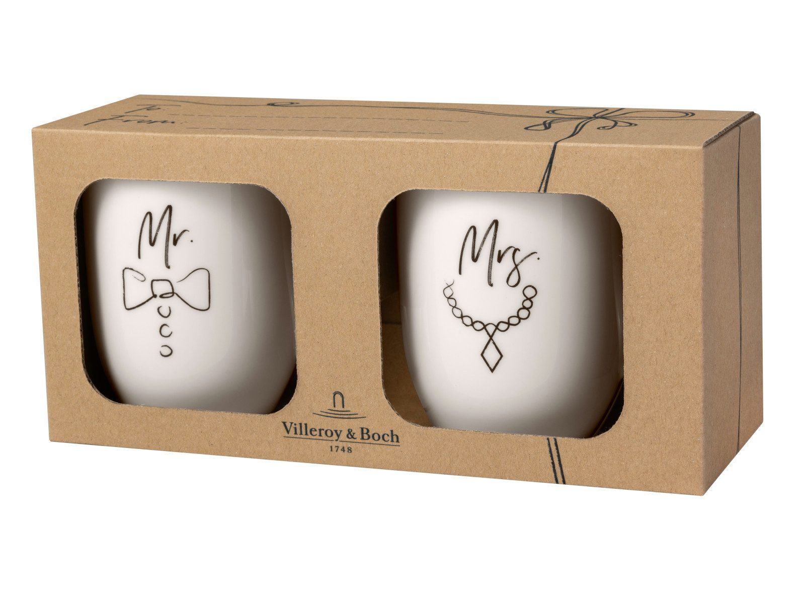 Villeroy & Boch Becher Statement Kaffeebecher Mr and Mrs 280 ml 2er Set, 2-tlg., Porzellan