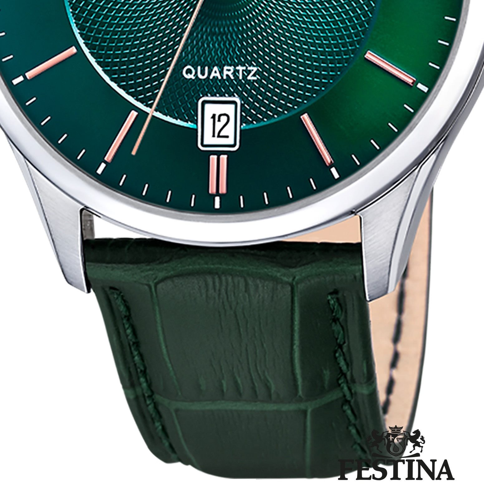 Festina Quarzuhr Festina Herrenuhr Leder grün Festina, (Analoguhr), Herren Armbanduhr rund, Lederarmband grün, Casual