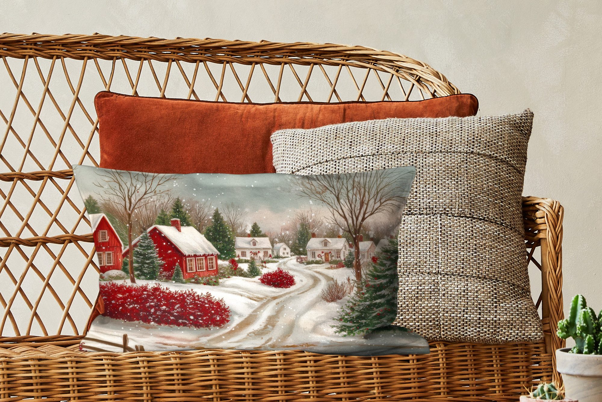 MuchoWow Dekokissen Weihnachtsstimmung - Ländlich - Rot, Zierkissen mit Füllung für Wohnzimmer, Sofakissen, 40x40 cm – Bild 4 von 5