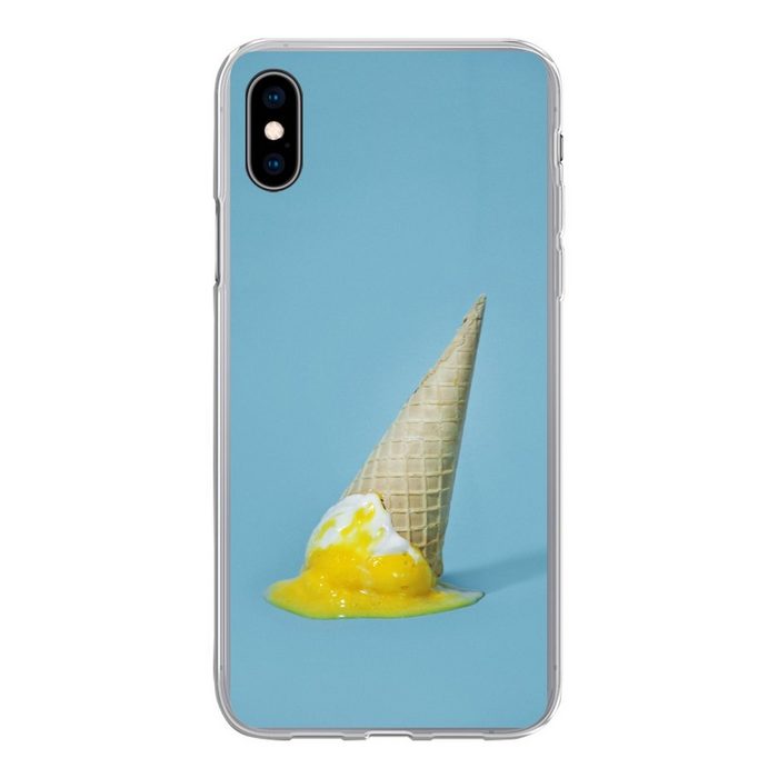 MuchoWow Handyhülle Geschmolzenes Eis mit blauem Hintergrund Handyhülle Apple iPhone Xs Smartphone-Bumper Print Handy