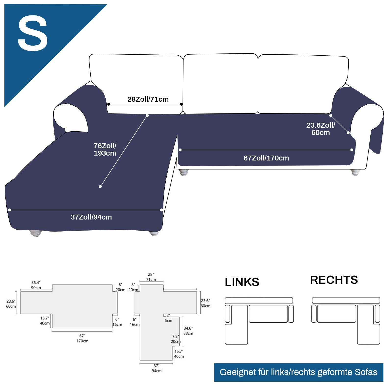 Jibenhome Sofabezug 2 Stück L-Form 100% Wasserdichte Sofaschoner, Rutschfes Sofabezug, Reversible Gesteppte Sofaüberwurf für Pet, Haustier, Kinder, Hunde