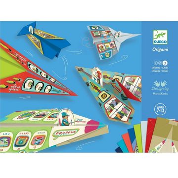 DJECO Kreativset Origami Papier Flugzeuge 20 bunte Fliegervorlagen Papierflieger