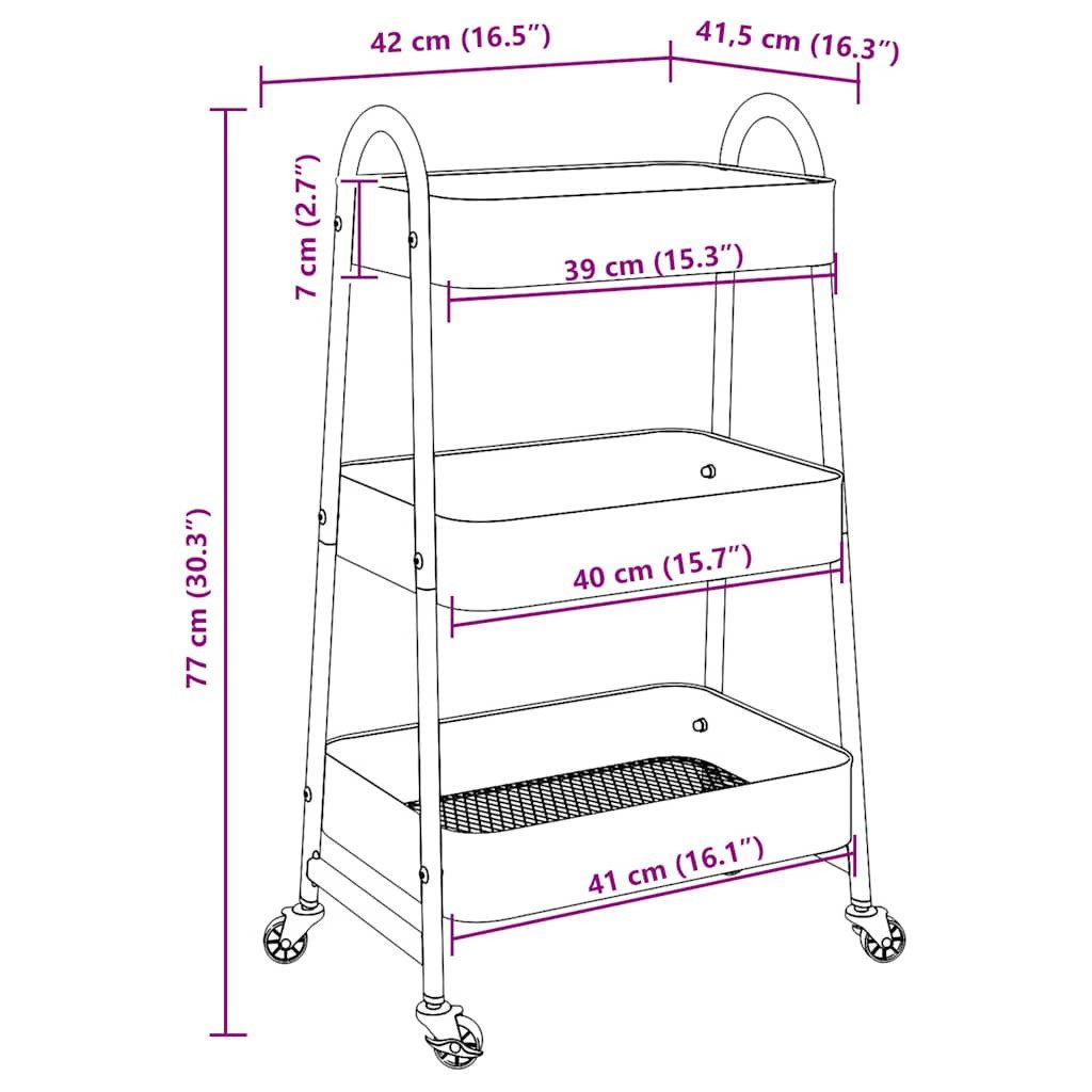 vidaXL Rollwagen Aufbewahrungswagen 3 Etagen Blau 42x41,5x77 cm Stahl, (1 St)